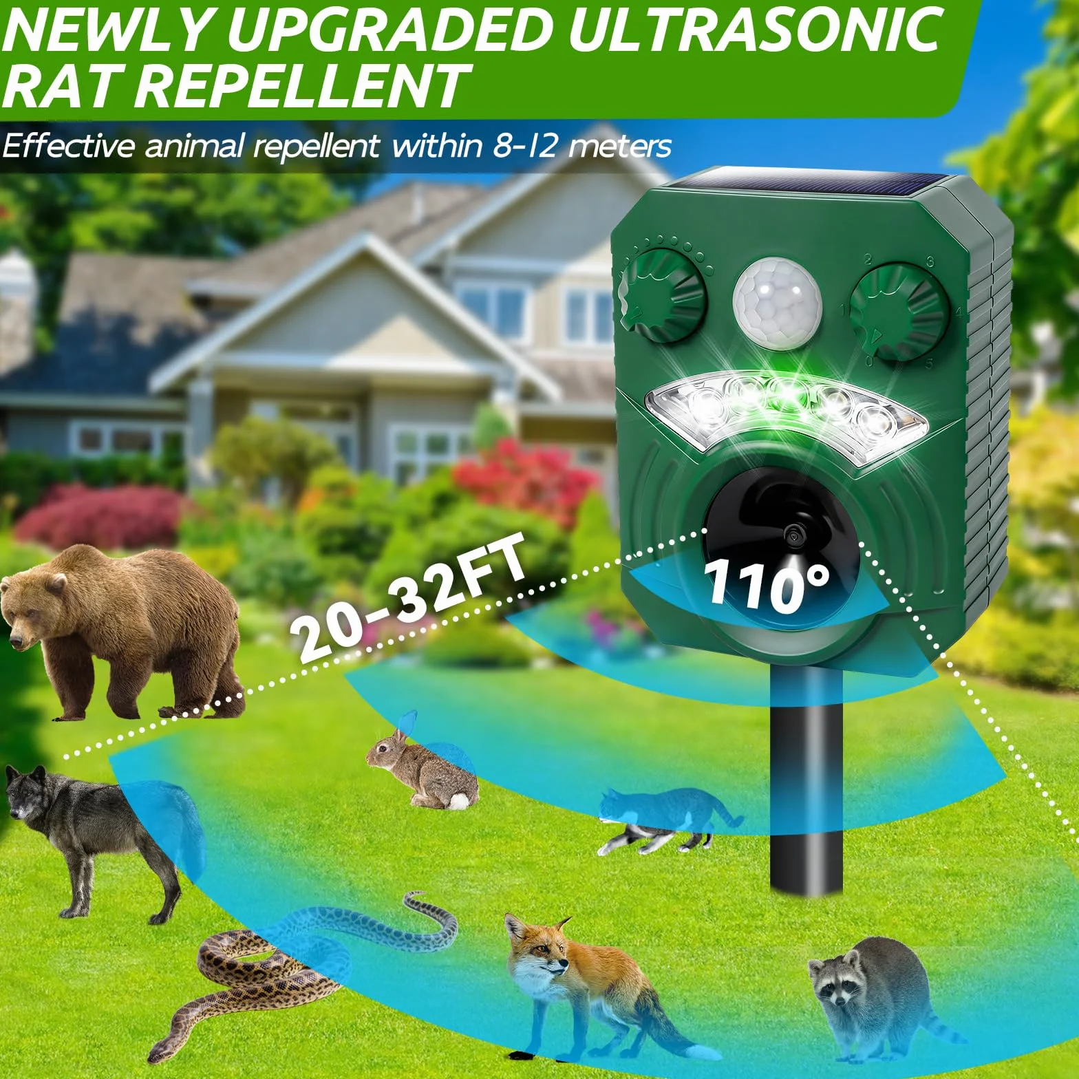 Repellente Gatti,Ultrasuoni per Gatti,Ricarica solare e USB - Frequenza Regolabile - Impermeabile,uovo Ultrasuoni Solare Repellente Gatti Repeller per Piccioni,Uccelli,Cani,Topi,Volpi
