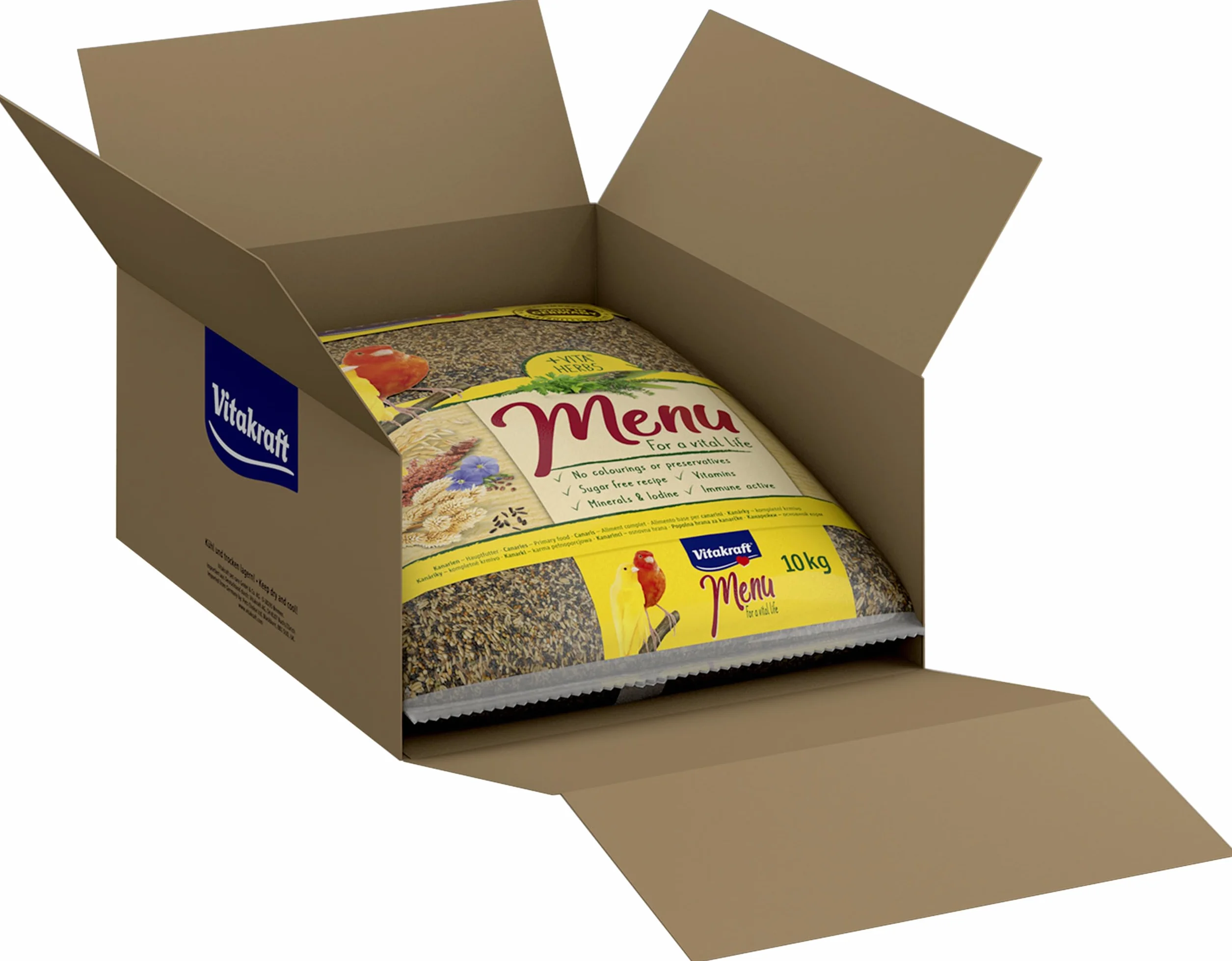 Vitakraft Menu 10 kg, mangime principale per canarini, con vitamine, complesso attivo immunitario ed erbe aromatiche (1 x 10 kg)