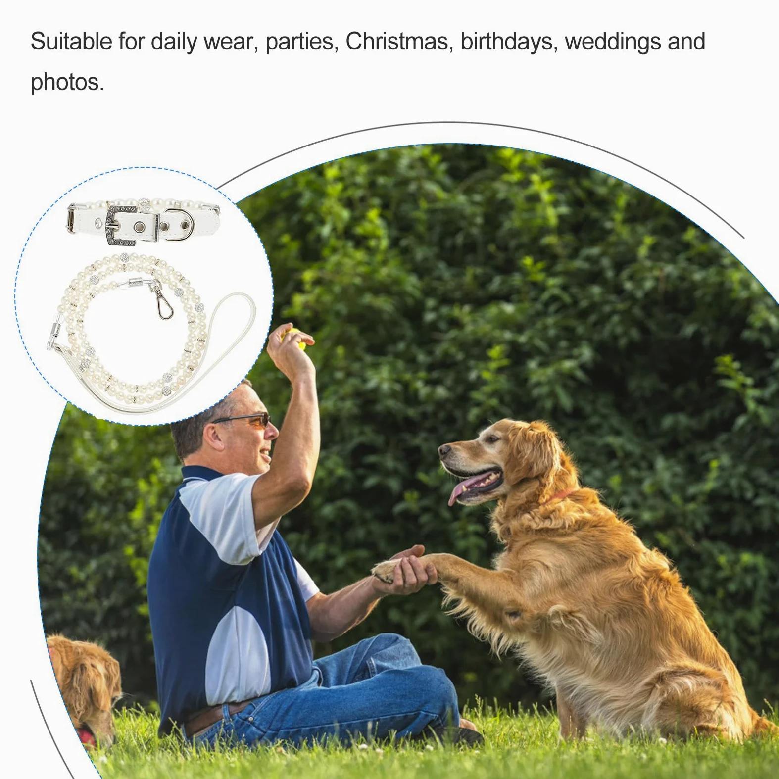 Collare Guinzaglio Cane Perle Bianco 2 Pezzi in Pu | Regolabile e Flessibile, per Cucciolo e Cane, Adatto ad Allenamento e Compleanni