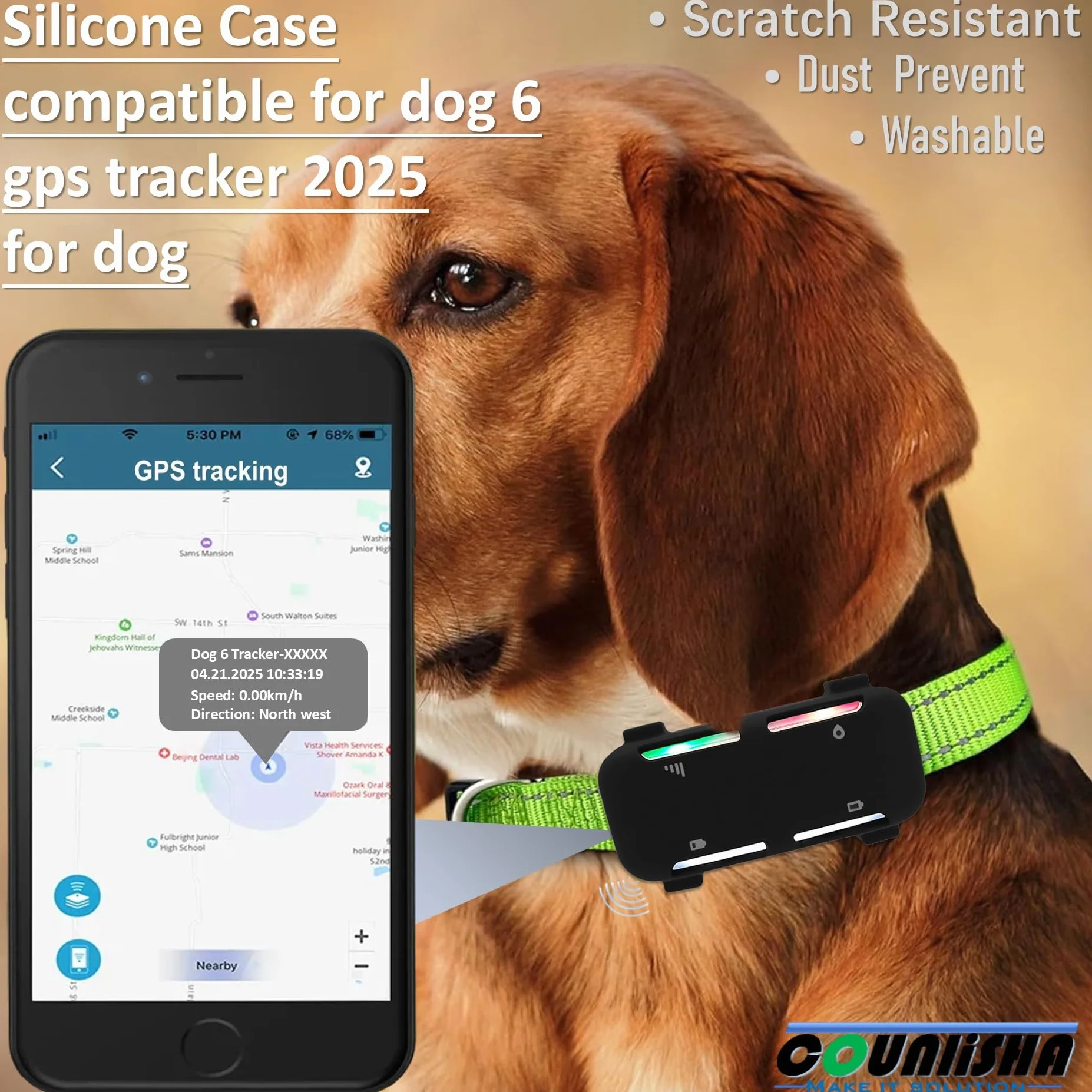 Supporto in silicone compatibile con Tractive GPS Tracker (versione 2025) per collare Dog6 Tag, copertura in gomma resistente, custodia sicura con cinturino (2 pacchetti, nero)