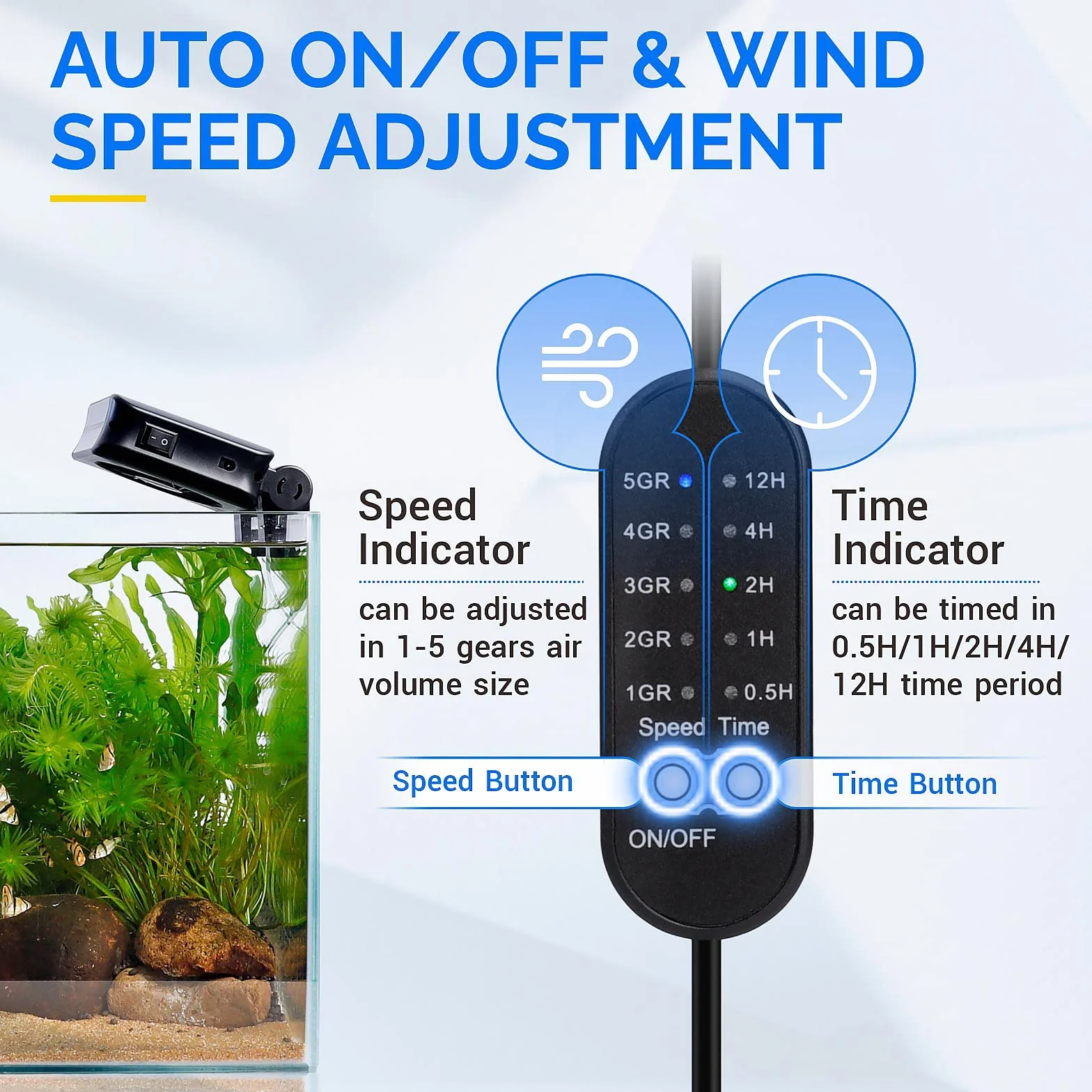 hygger Ventilatore per Acquario, Ventole di Raffreddamento per Acquario con Regolazione della velocità Regolabile, Adatto per Piscine Acqua Dolce Fino a 30cm (1 Ventole)