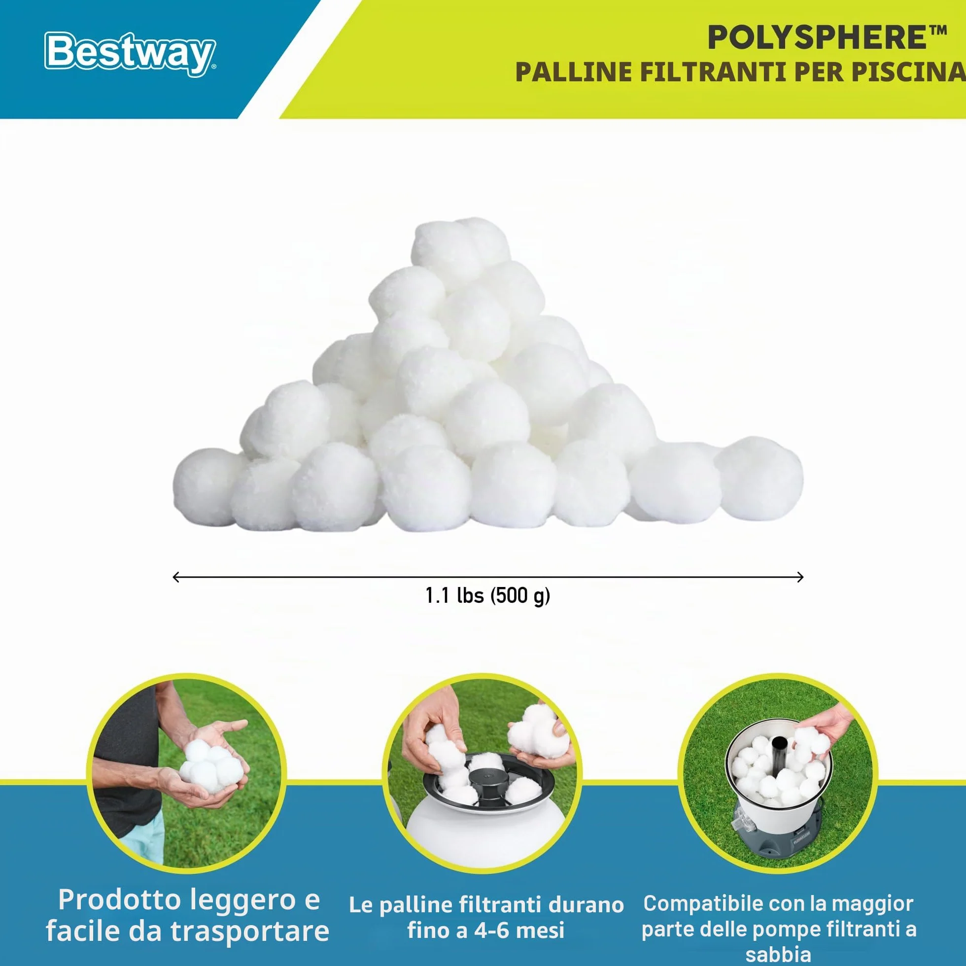 Bestway 58475E Filtrazione Polysphere, Pompa per Filtro a Sabbia, PET 100%