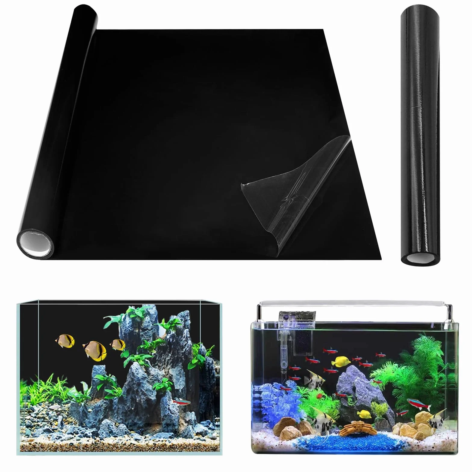 Gohytal Acquario Sfondo Nero, 200 x 40 cm Pesce Serbatoio Poster Sfondo Statico per Acquario Parete Posteriore in Vinile Adesivo Statico Sfondo Acquario Nero Generico per Acquario Acquari