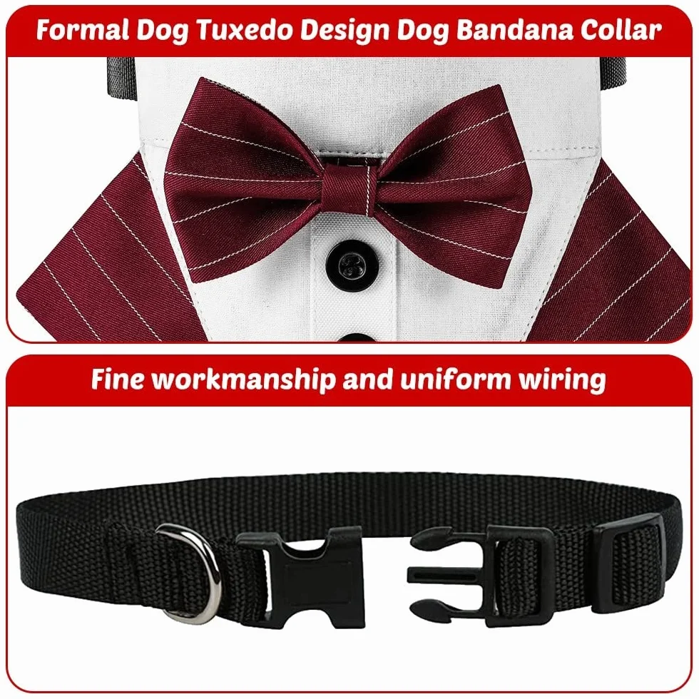 DONGKER Bandana da Smoking per Cani, Collare Regolabile per Cane Gatti Piccola Media Grande Matrimonio