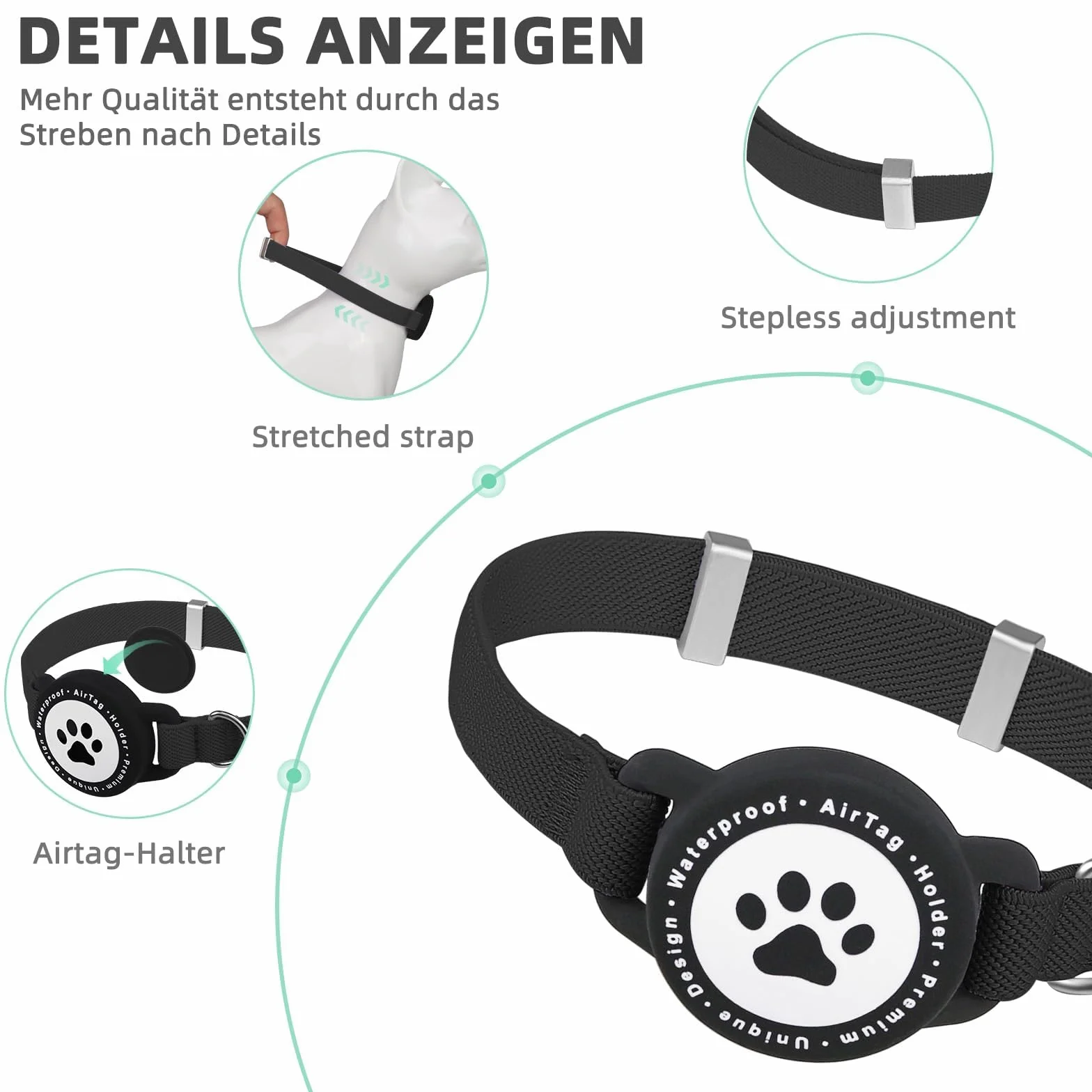 Collare Airtag Gatto, Cllare Elastico per Gattini con Supporto per Apple Airtag, Leggero e Confortevole, Collare Gatto Airtag con GPS ultra elasticizzato per Gatti, Gattini e Cuccioli (nero)