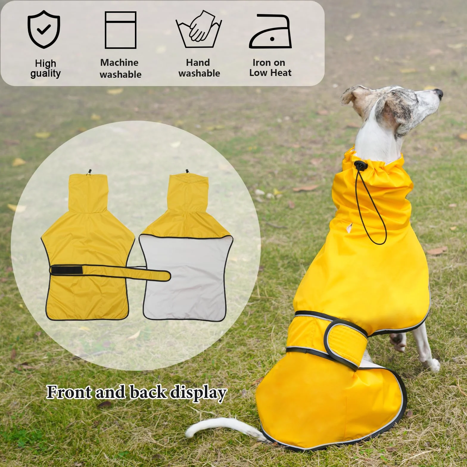 Geyecete Impermeabile Giacca per cane regolabile e leggera,con cinghie riflettenti e foro pettorina,ottimo regalo per levrieri, lurcher e frustini per cani-Giallo-L