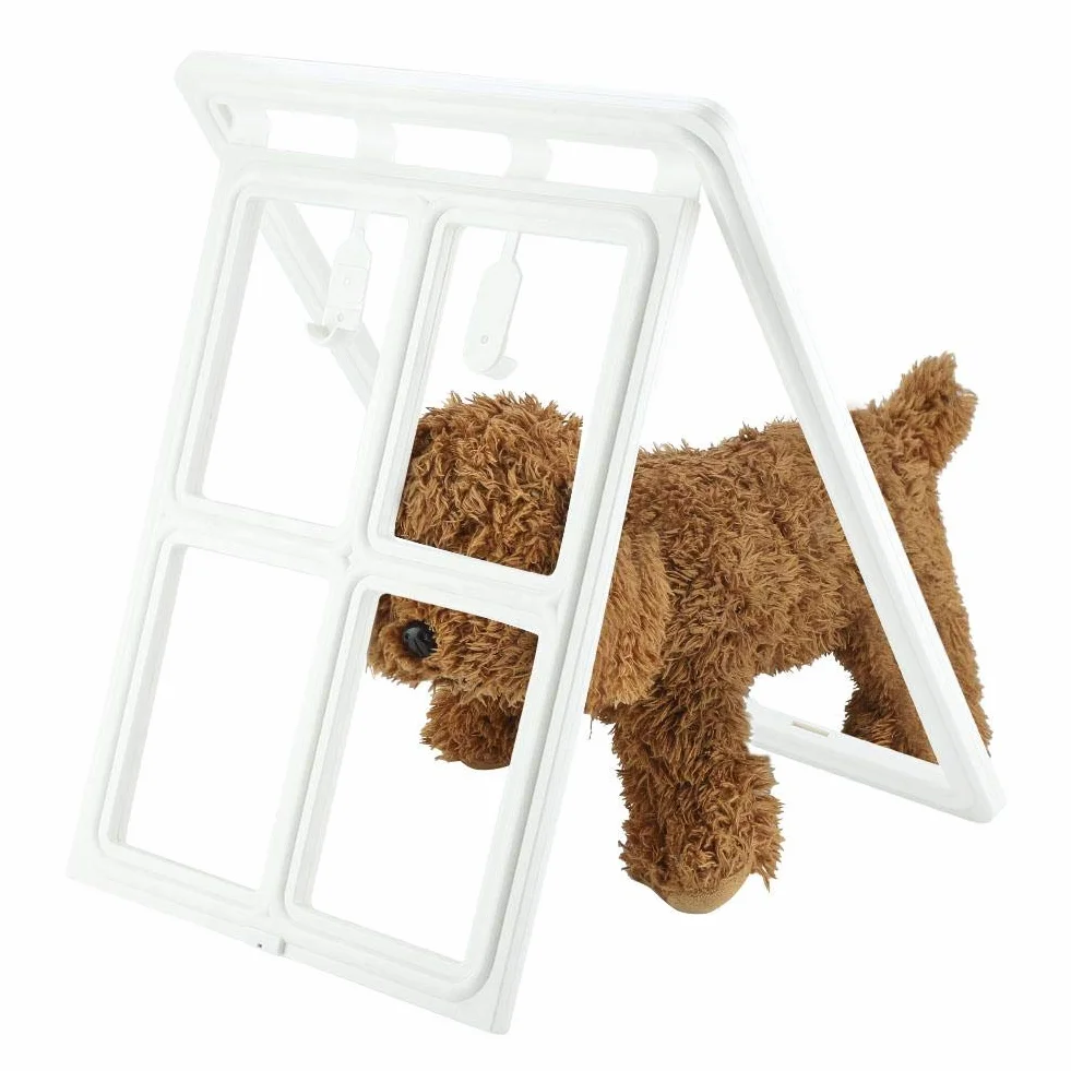 Porta per cani e animali domestici in plastica con chiusura magnetica per finestra cancello XL bianco