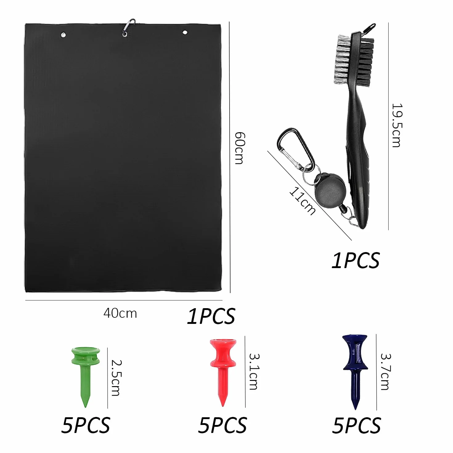Set regalo accessori da golf: spazzola double face, asciugamano, 15 supporti