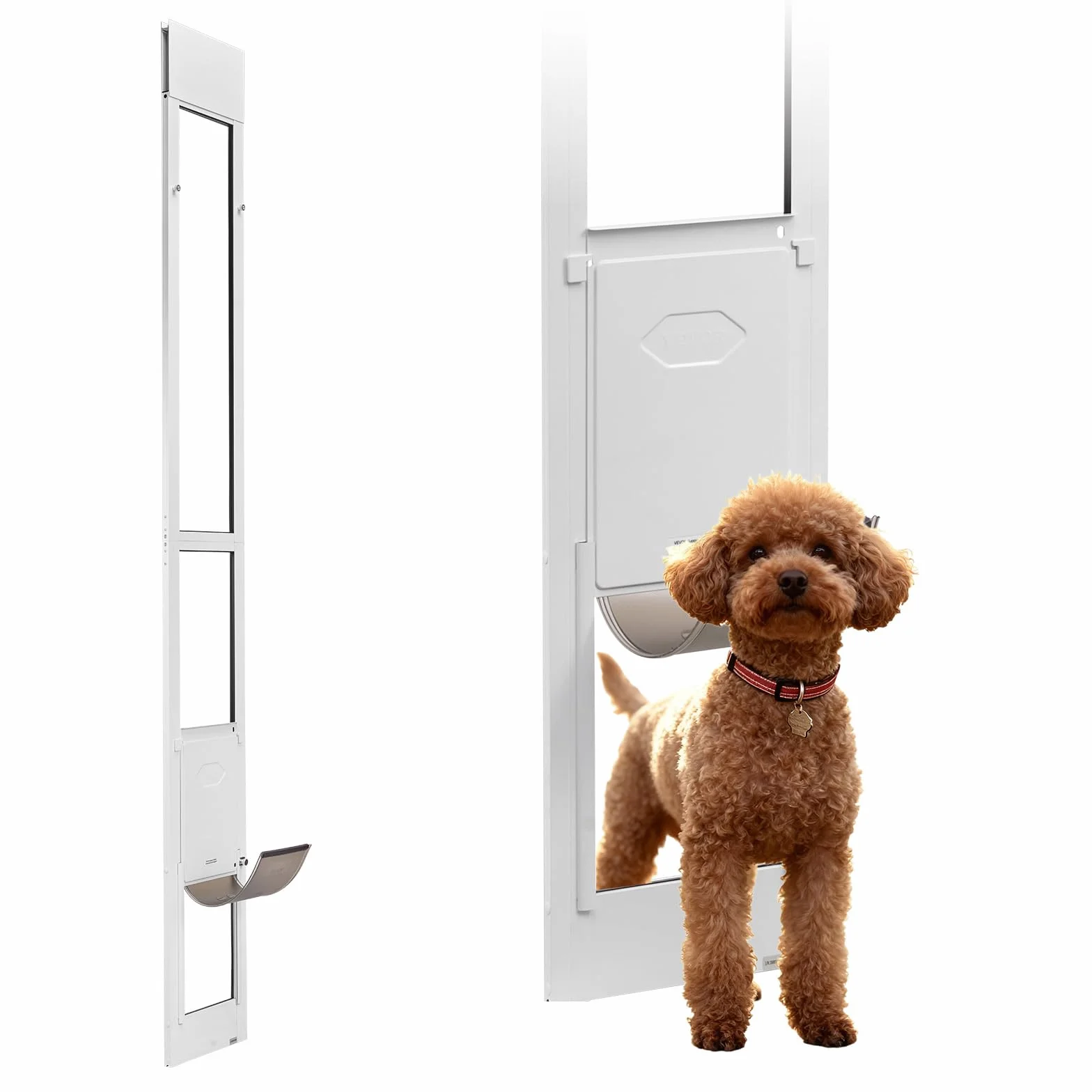 VEVOR Porta Scorrevole per Animali Domestici, Altezza Regolabile 2311-2439 mm, Telaio in Lega di Alluminio, Bianco