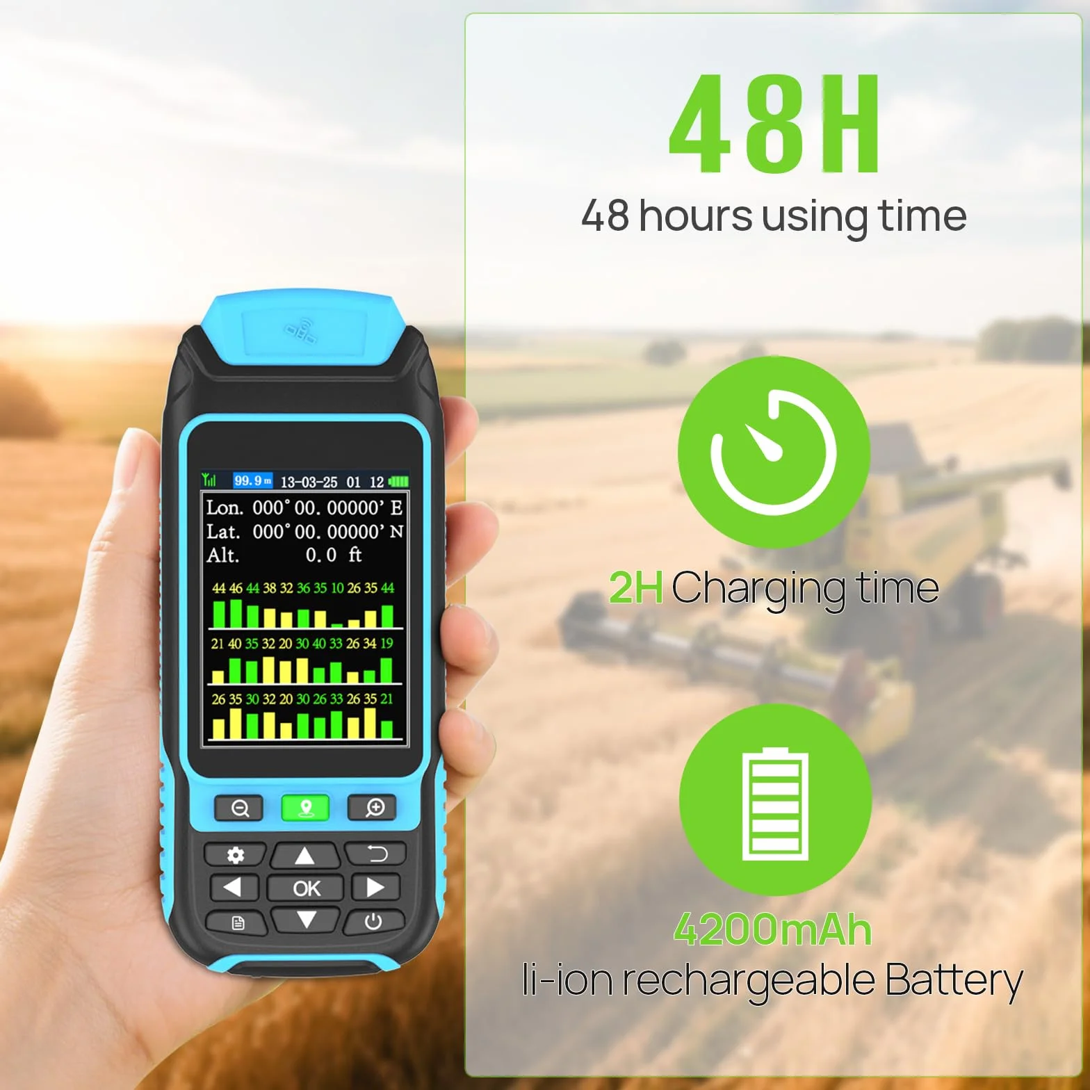 Attrezzatura di Rilevamento GPS Portatile, Attrezzatura di Rilevamento Terreno Robusta e Ad Alta Precisione per Terreno Montuoso, Terreno Agricolo, Foresta, Ranch, Miniera, Lago