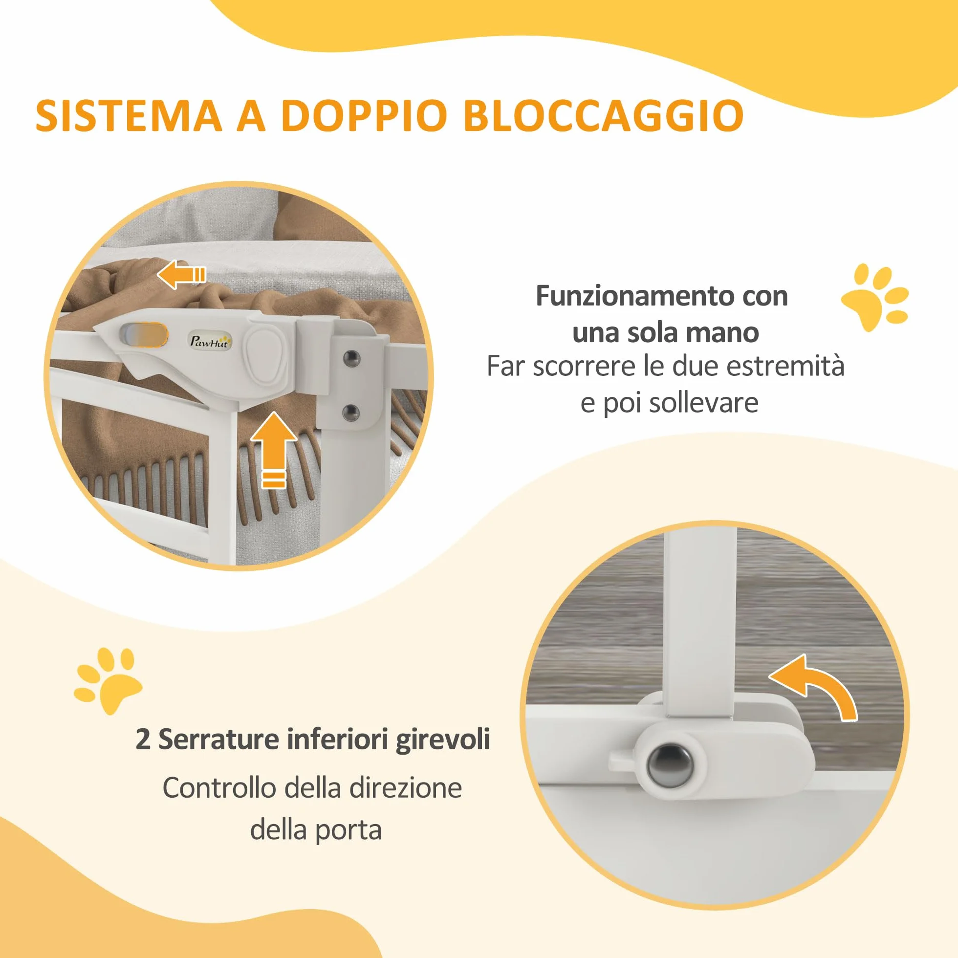 PawHut Cancellino per Cani Estensibile con Chiusura Automatica, Acciaio e PA, 74-80x76 cm, Bianco