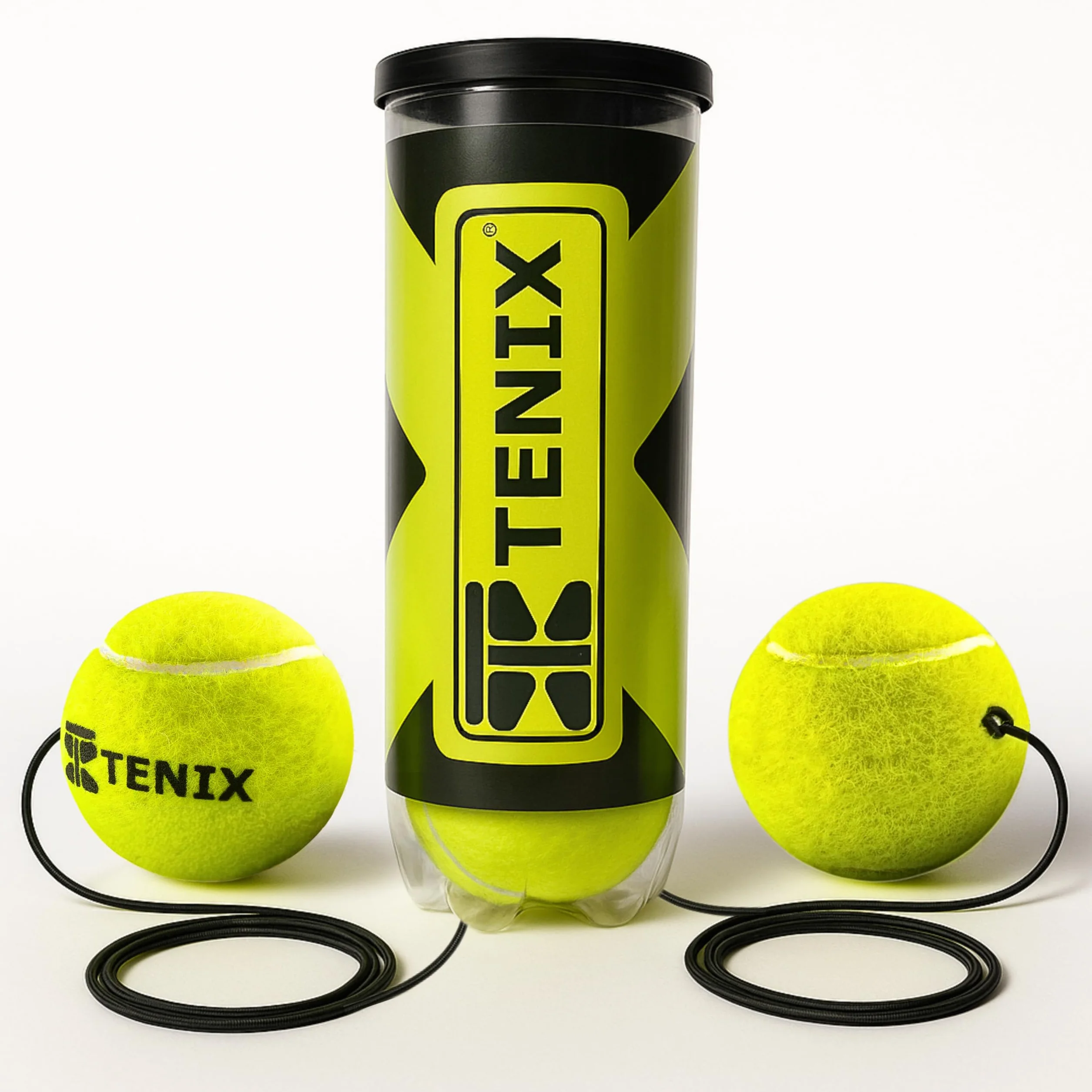 TENIX® Set da 2 palline da tennis con corda | Palline di ricambio Trainer | Inclusa lattina pressurizzata sigillata | Palline di ricambio con corda elastica per tennis trainer