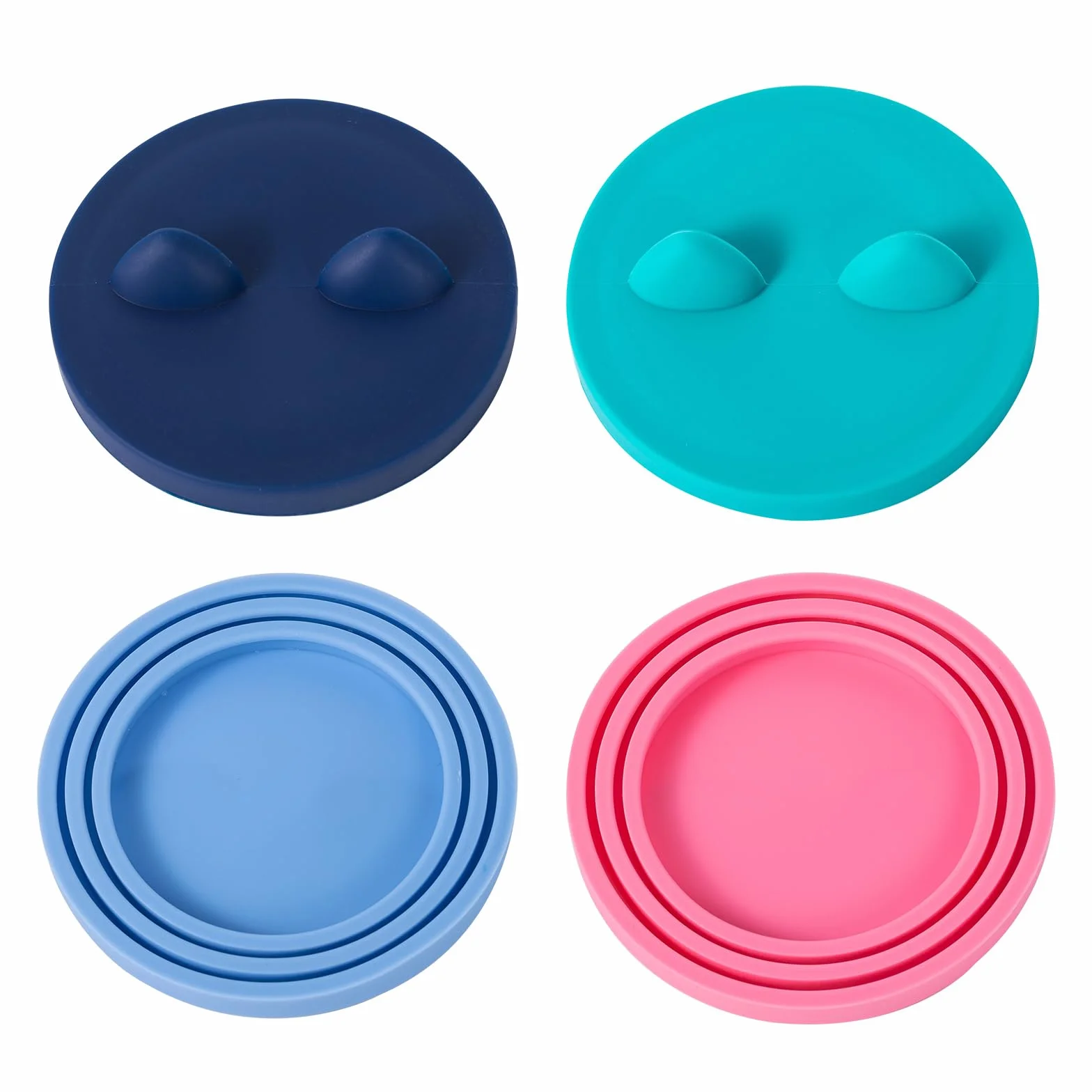 Coperchi per Barattolo in Silicone per Cibo per Animali, 4 Pezzi, Tappi per Lattine con Taglia 3 in 1, Design Orecchie di Gatto, 4 Colori