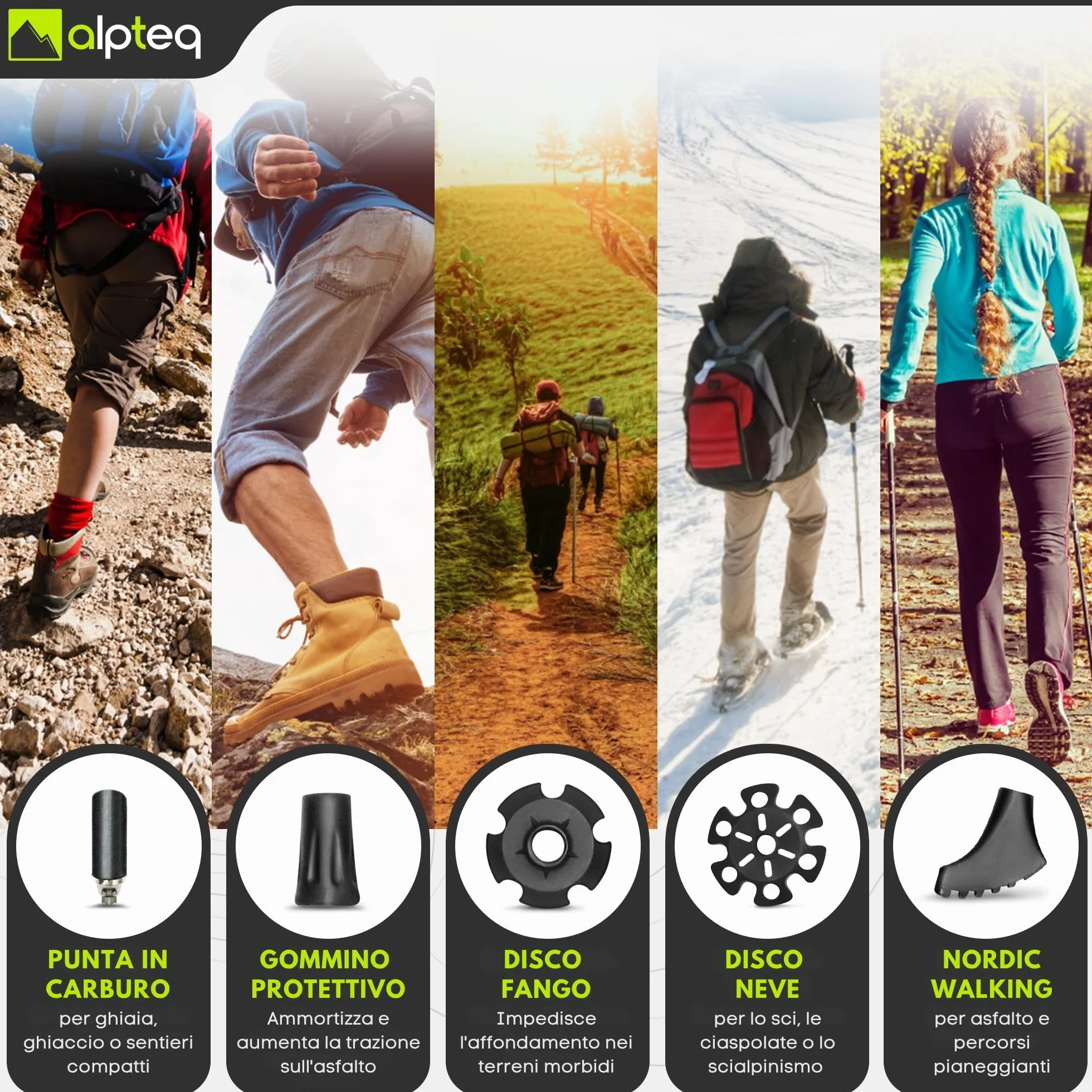 Bastoni da trekking pieghevoli in carbonio con impugnatura in sughero extra leggeri
