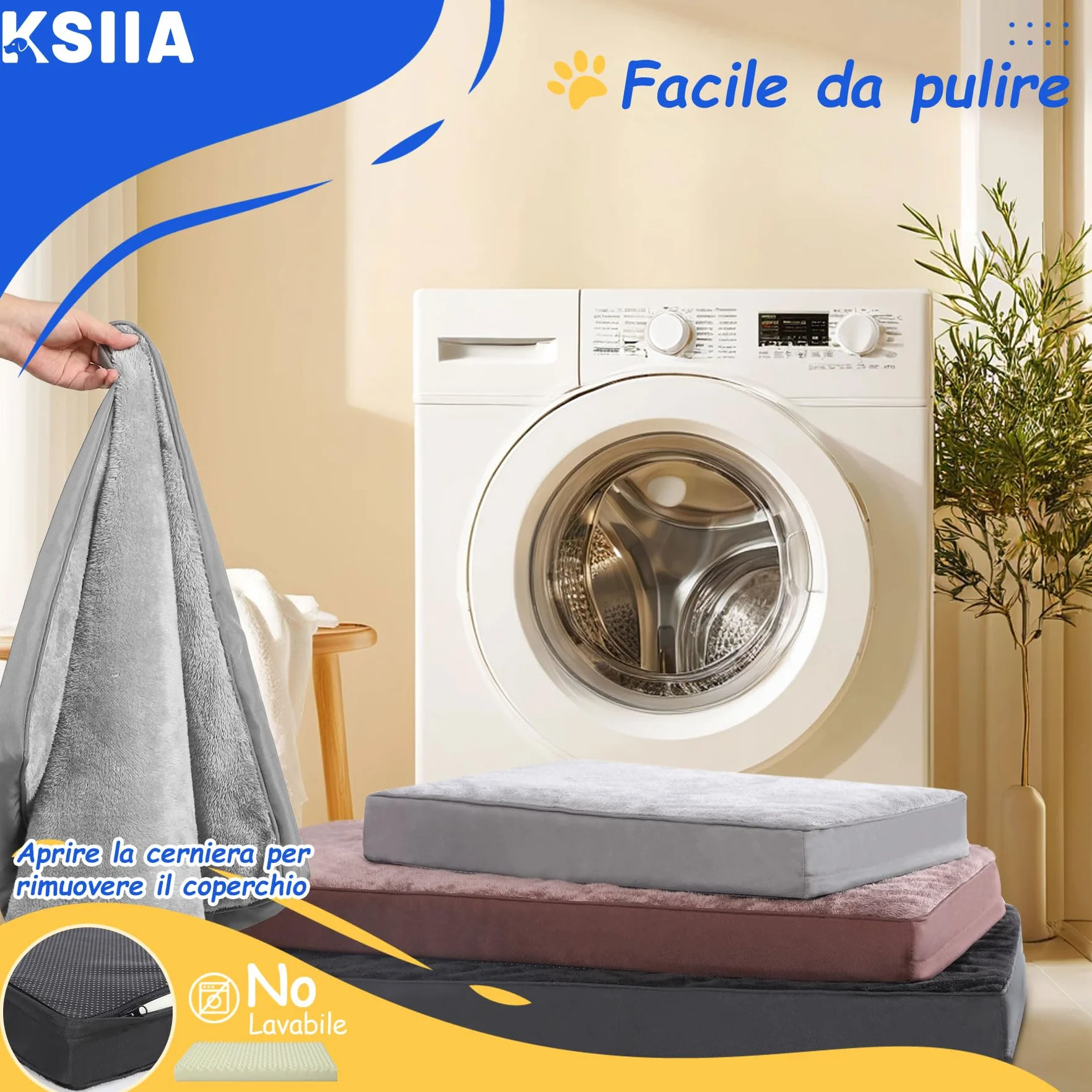 Cuscino per Cani Ortopedico Foam Lavabile 88x55x7cm Grigio
