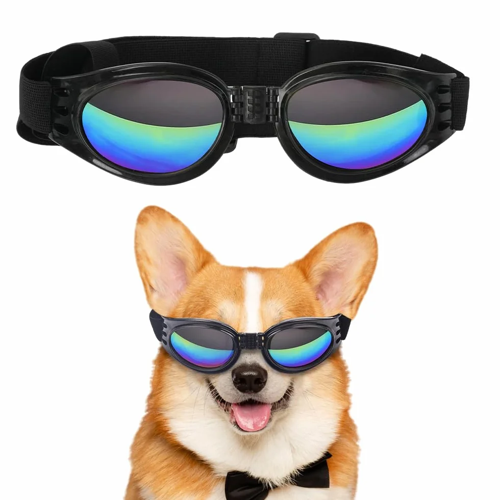 Occhiali da sole per cani, occhiali da sole antivento anti-appannamento e protezione UV per gatti e cani di piccola taglia (nero)