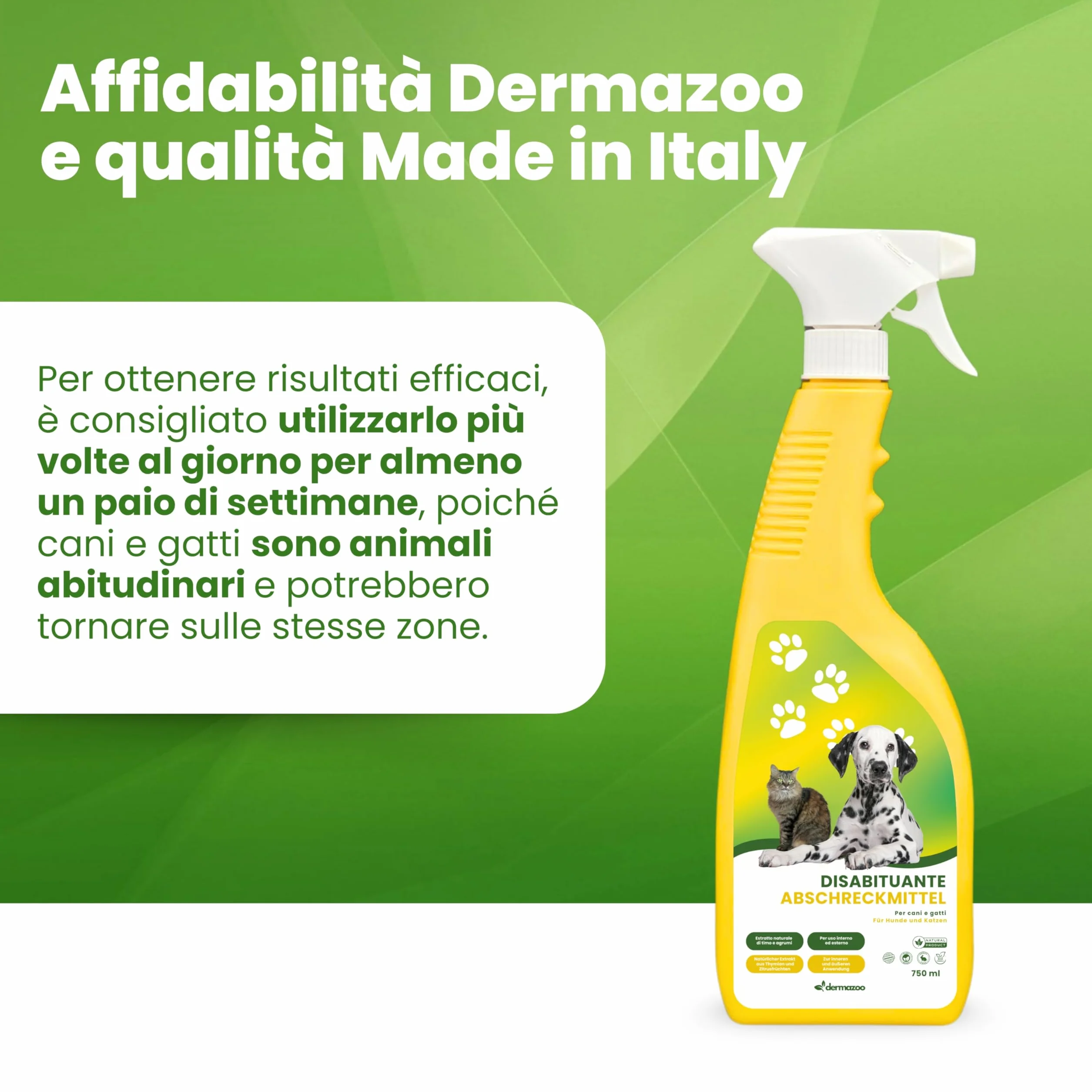 Dermazoo Spray Repellente per Gatti da Esterno e Interno 750ml, Disabituante Gatti, Disabituante per Cani, Spray Addestrativo Anti Pipi Cani, Casa e Giardino