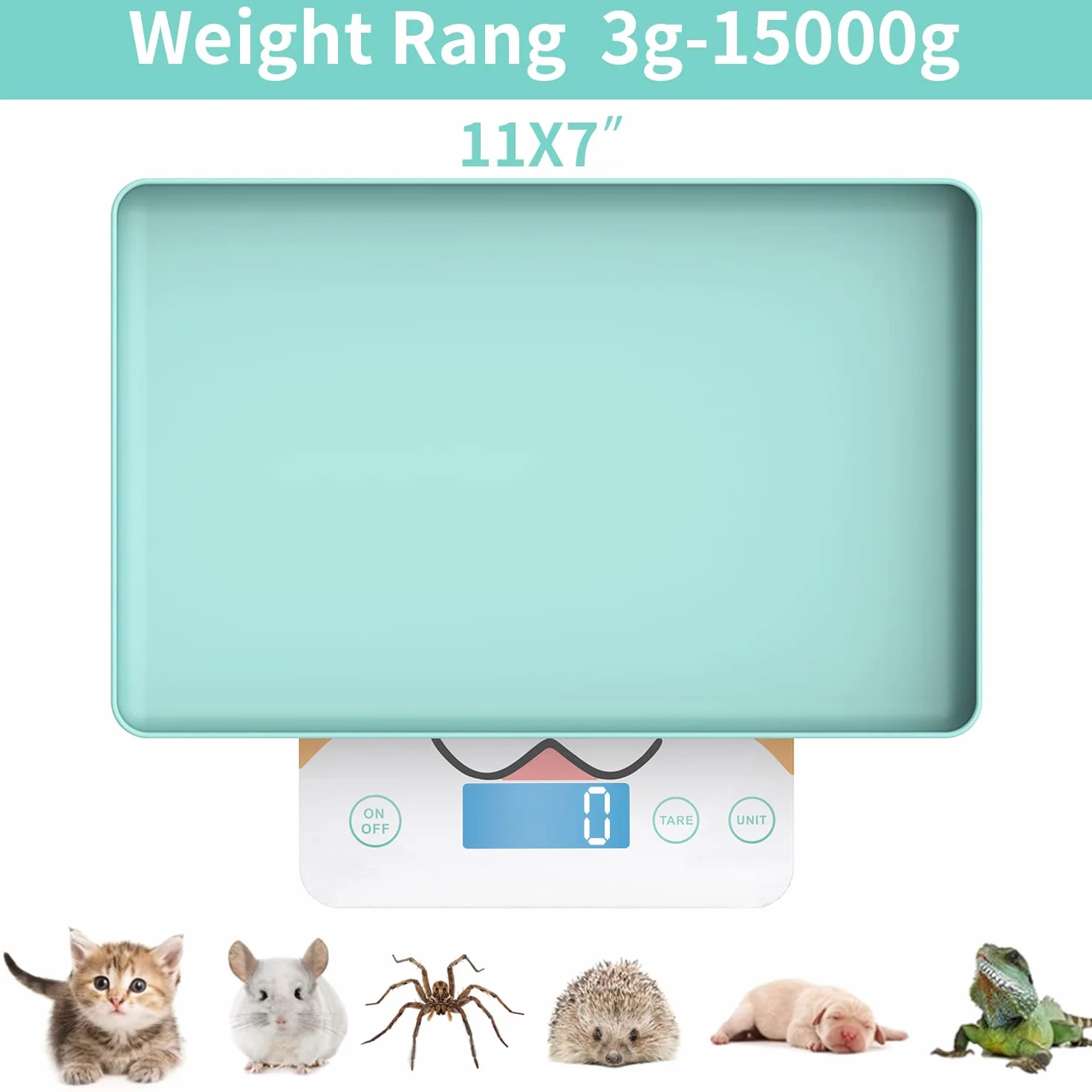 Digitale Mini-Haustierwaage für Neugeborene und Kleintiere, Präzisions-Grammwaage zum Wiegen, Genauigkeit von 0,03 oz, Kapazität von 33 lbs, fünf Einheiten umschaltbar, blau