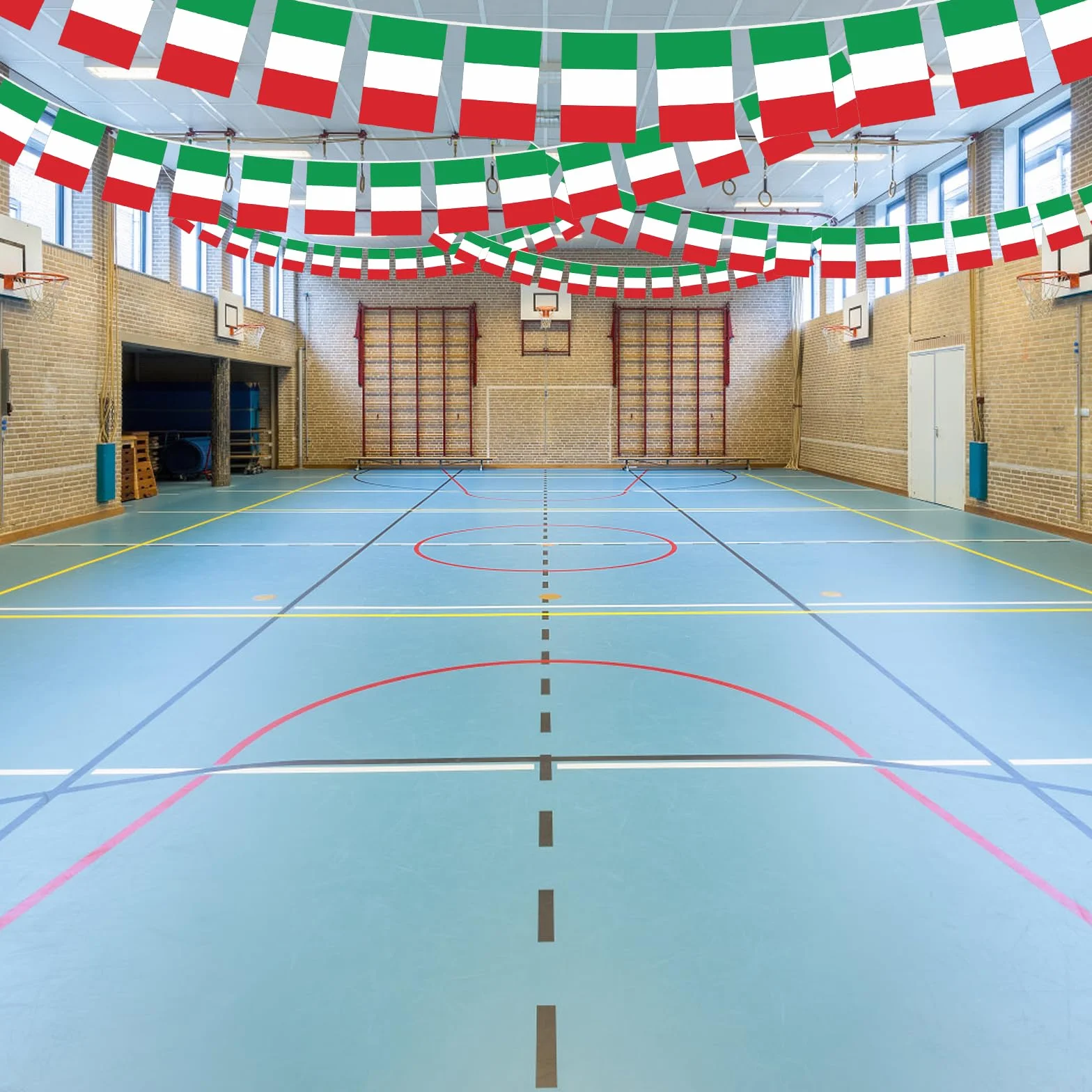 Bandiera Italia 16m Ghirlanda con 60 Bandiere per Decorazioni Eventi Patriottici