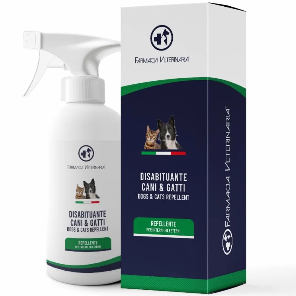 Farmacia Veterinaria - Disabituante Repellente per Gatti e Cani - Spray Anti Pipi Dissuasore Elimina Odori - Divano Mobili Tessuti Interno Esterno 500ml