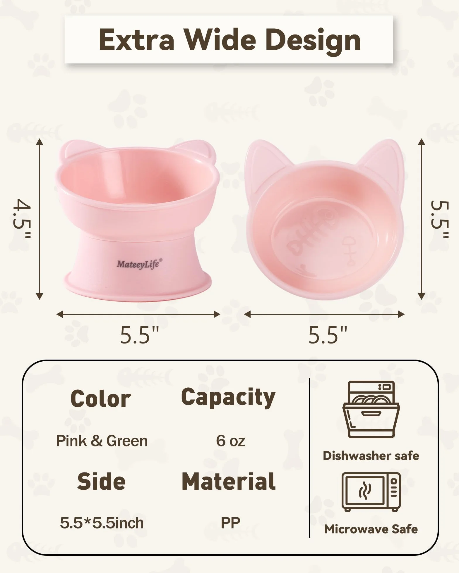 MateeyLife Ciotole per Gatti Rialzate, Set da 2 Ciotole Rialzate per Gatti con 15 Gradi, Ciotola Rialzata per Gatti da Interno e Cani di Piccola Taglia, Anti-affaticamento dei Baffi,Rosa & Verde