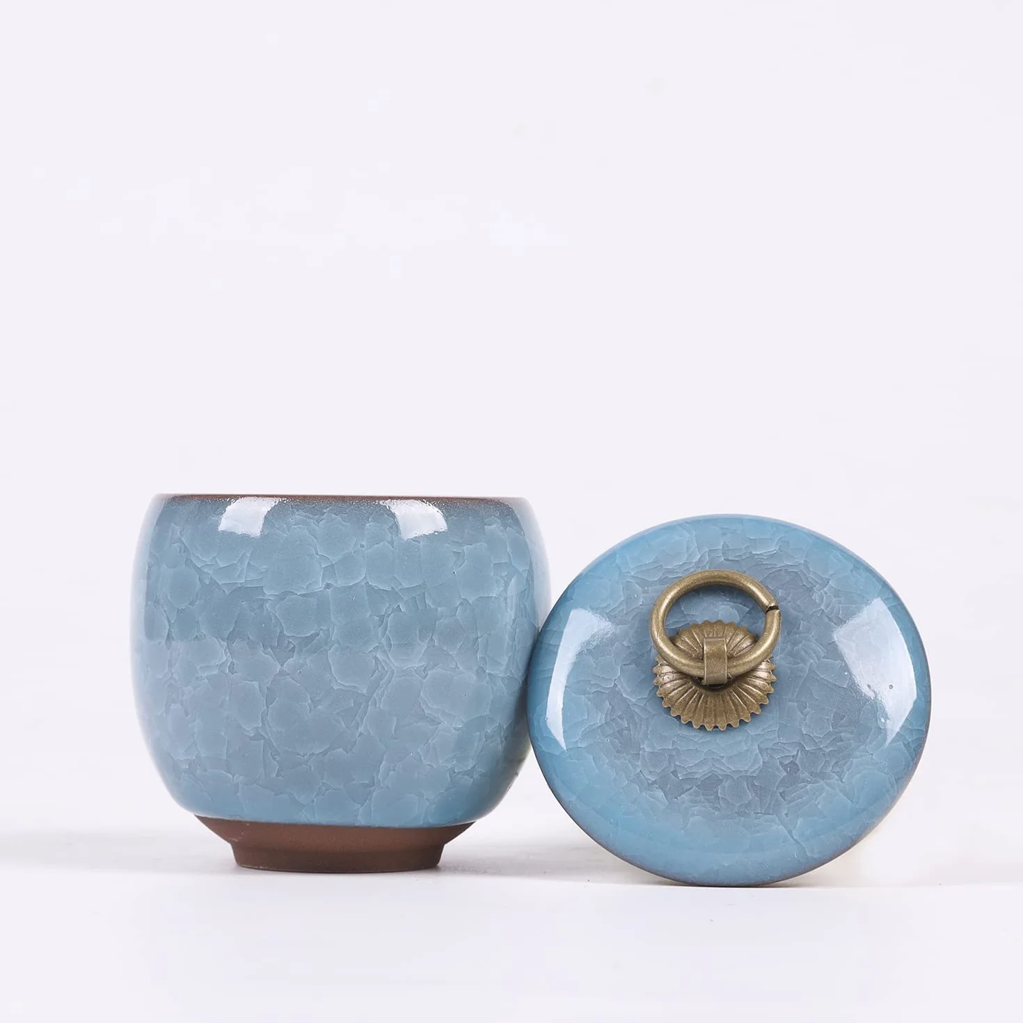 Urna Ceramica Ceneri Umane e Animali Domestici Blu Cuore Lettera 6,5 cm 50 cm3 Fatta a Mano