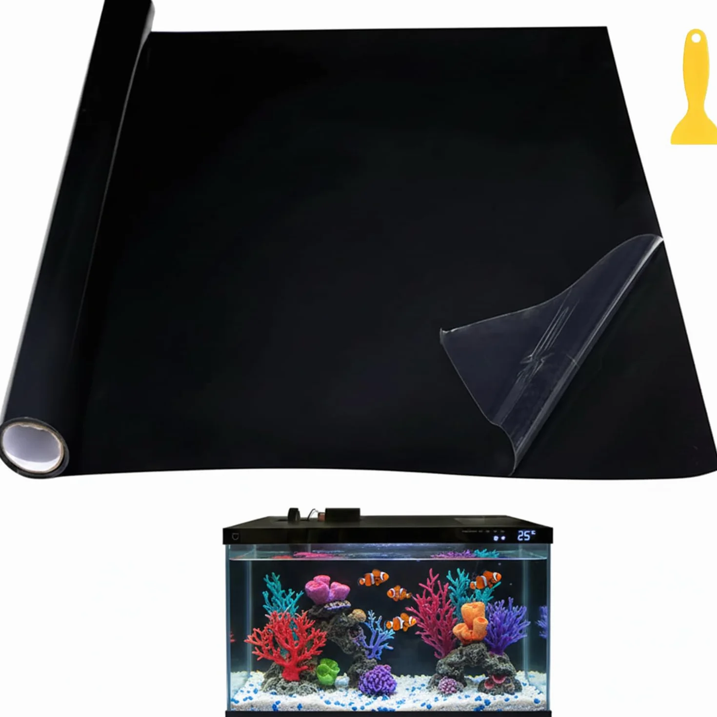 Pannello posteriore per acquario, 40 x 200 cm, pellicola adesiva statica, in PVC, sfondo nero, per parete posteriore dell'acquario, terrario