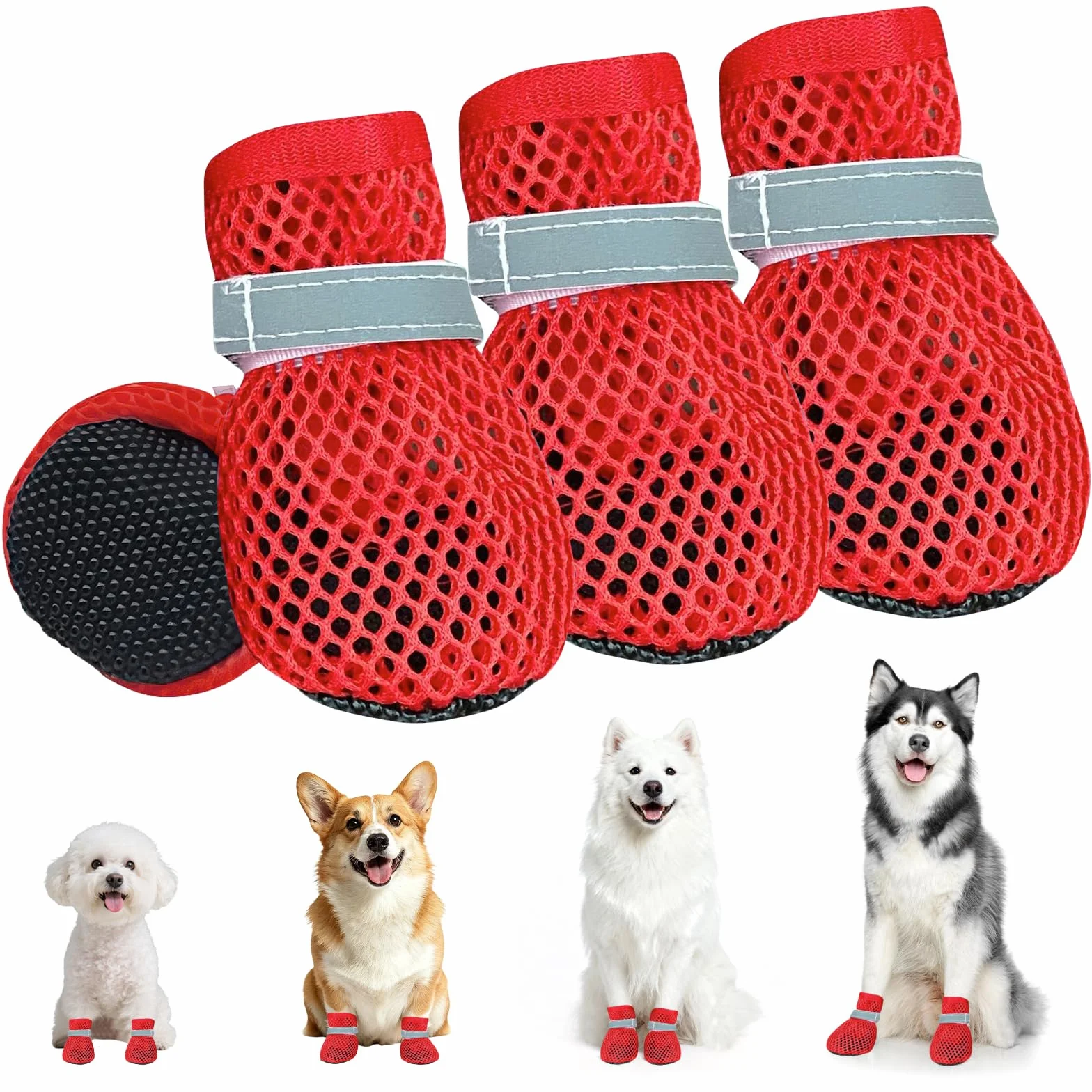 Scarpe Estive per Cani Antiscivolo Traspiranti Confortevoli Rosso
