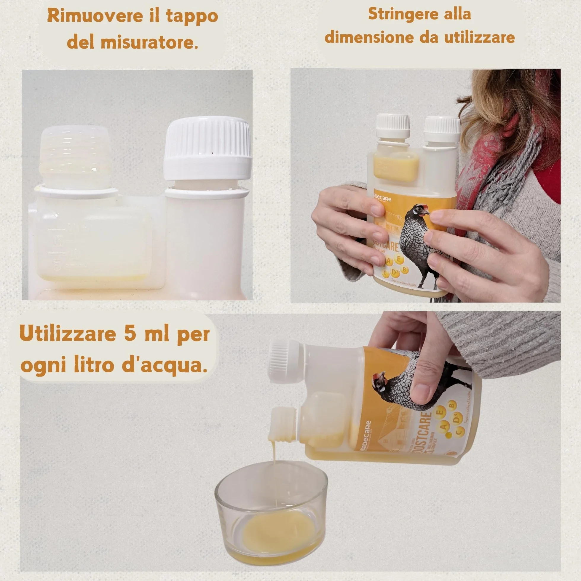 Multivitaminico 6 in 1 250ml Uccelli Vitamine A-E-D-C-B Mangime Complementare per Abbeveratoio Galline Polli Piccioni Pappagalli Parrocchetti con Dosatore Boostcare