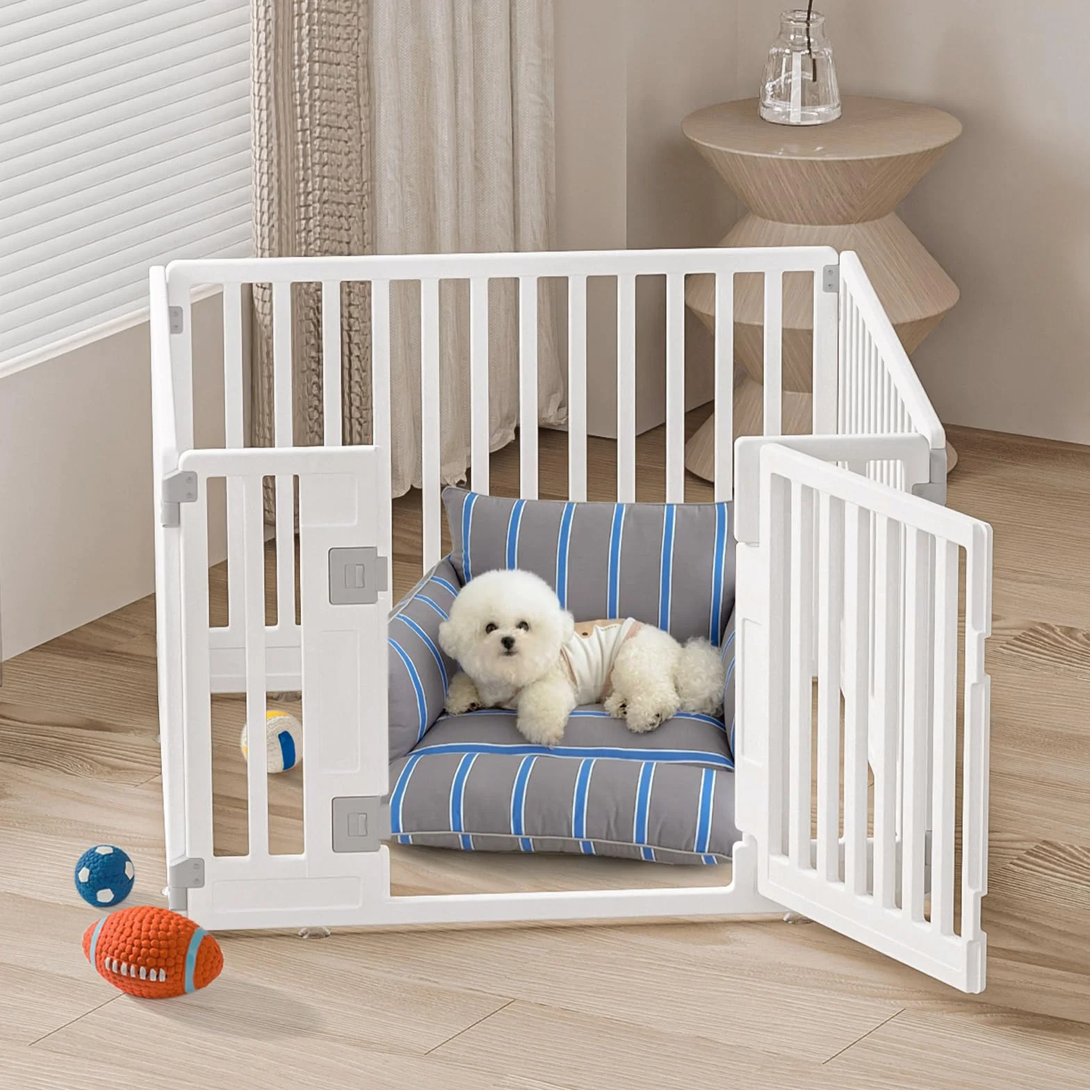 Gupamiga Box per cuccioli, pieghevole, con porta, beccuccio per cuccioli per casa, solido e liscio, facile da installare, bianco 89 x 89 cm