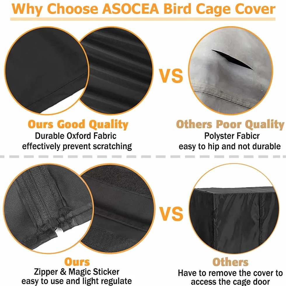 ASOCEA Copertura per gabbia per pappagalli extra large, copertura universale oscurante per gabbie quadrate per pappagallini, pappagallini, ara, conuri, colore nero