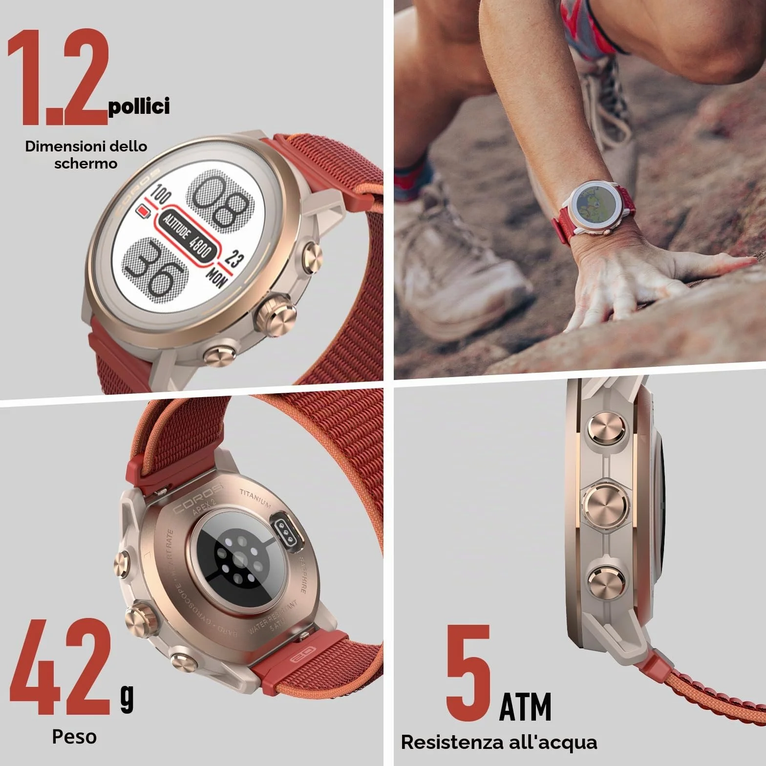 COROS Apex 2 Orologio GPS Outdoor, 1,2" Zaffiro Titanio, 17 giorni di autonomia, Navigazione al polso, Mappe offline, Cardiofrequenzimetro, Misurazione del sonno, Corsa, Ciclismo (Grigio)