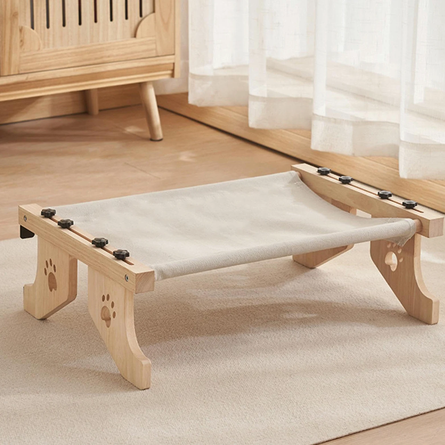 Amaca Per Gatto Robusto trespolo regolabile in legno e metallo per | Design ad Amaca, in Legno e Metallo Robusto Trespolo, Seduta Interna, Robusto per Finestra e