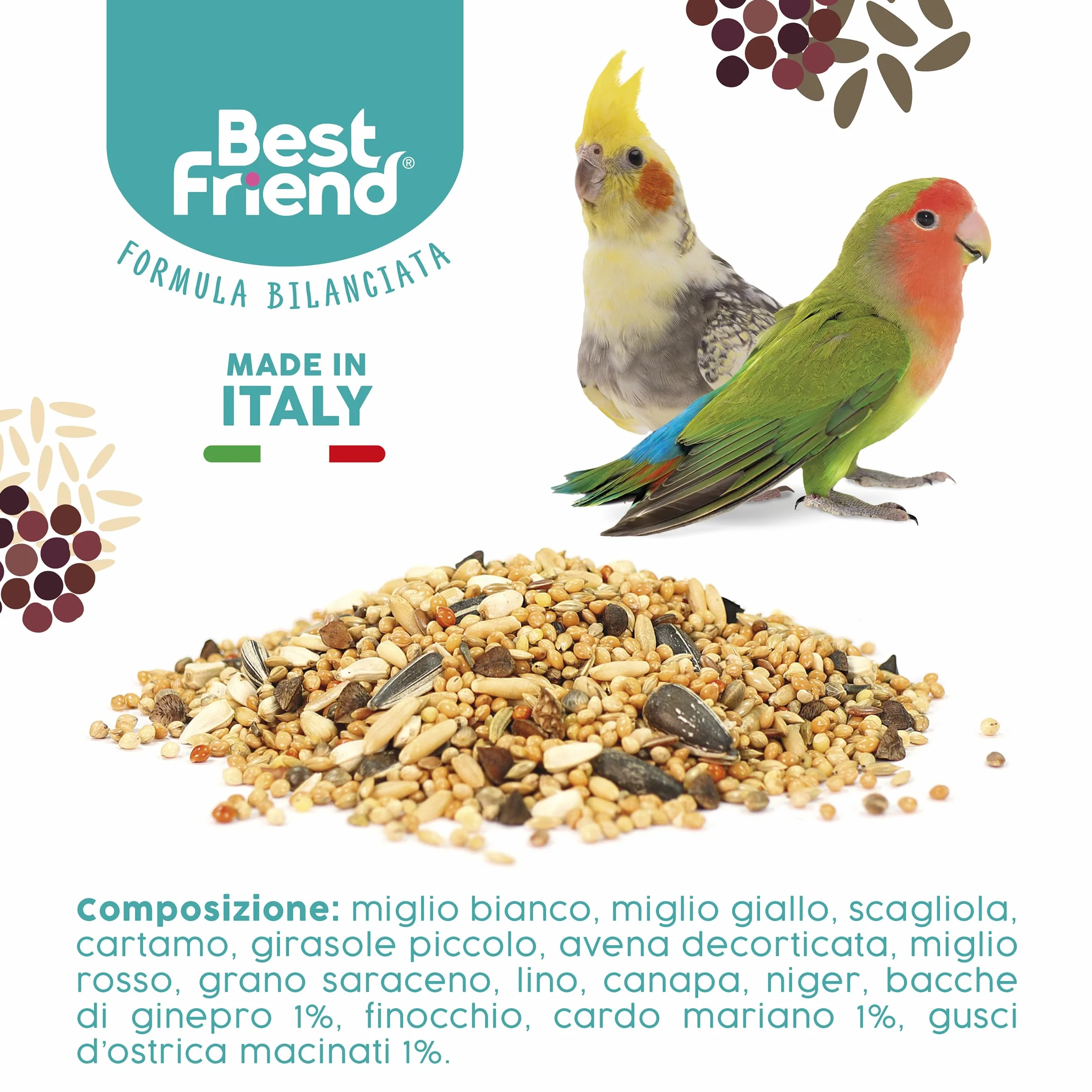 Best Friend Mangime Completo per Inseparabili e Parrocchetti con Cardo Mariano, 100% Made in Italy, Confezione 8 Pacchi