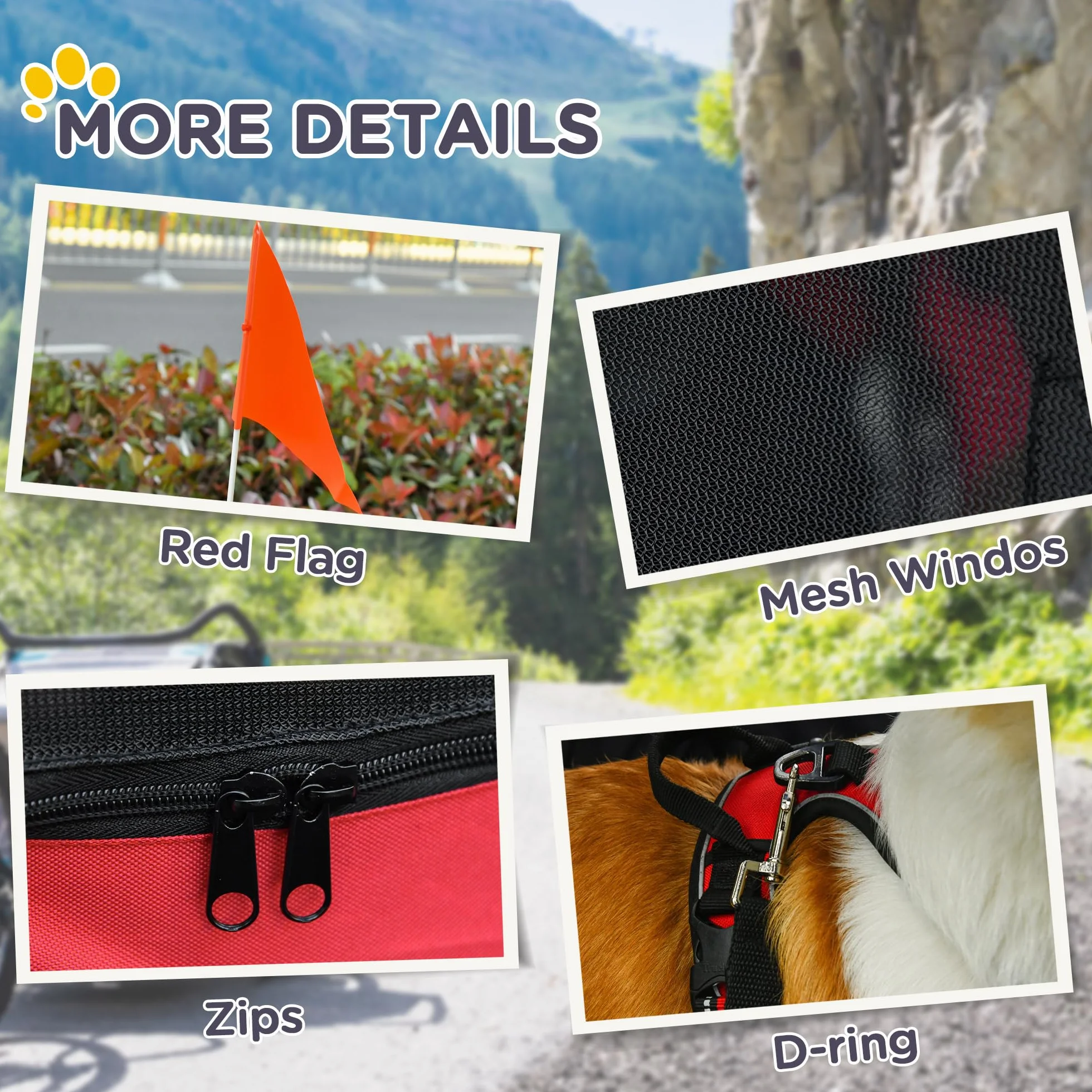 PawHut rimorchio bicicletta per cane animali pieghevole 8 riflettori Bandiera barra traino incluso Acciaio Poliestere Impermeabile Max. 40 kg 140 x 90 x 106 cm
