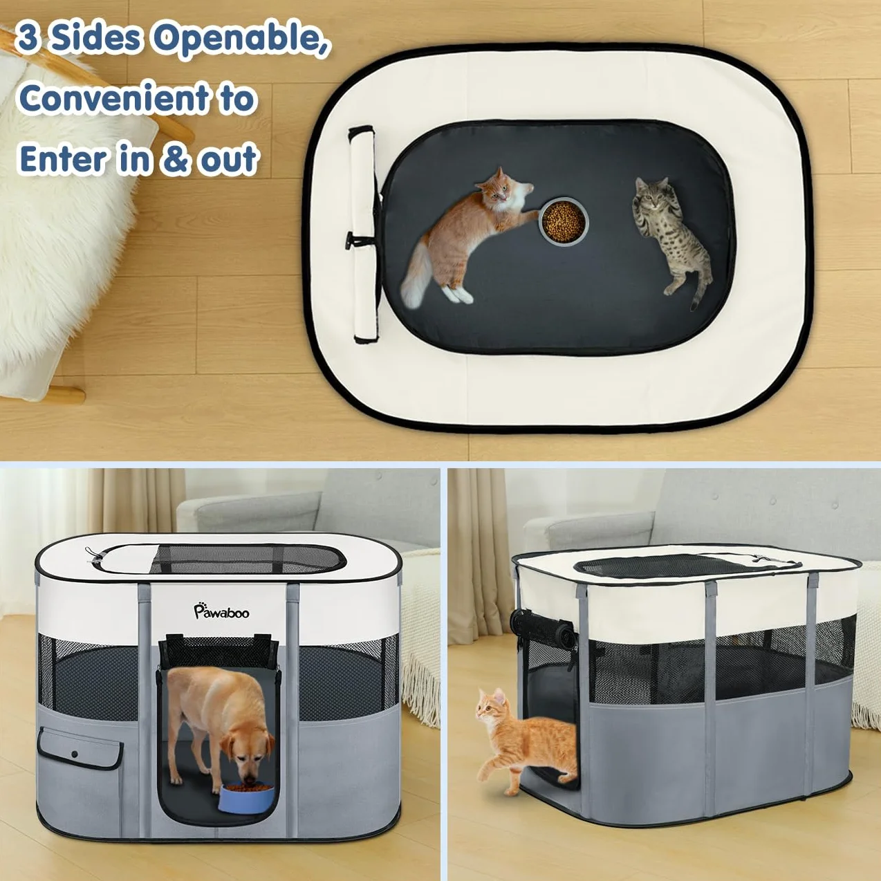 Pawaboo Recinto per Animali Domestici Pieghevole, Tenda da Gioco Impermeabile in Telo Oxford per Gatti Cani Cuccioli, L Grigio