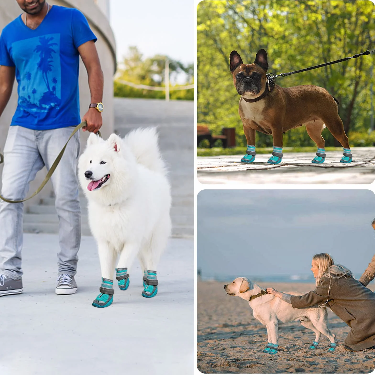 Stivali per Cani 4pcs Scarpe Traspirante Antiscivolo con Cinghie Regolabili Riflettenti Piccola Media