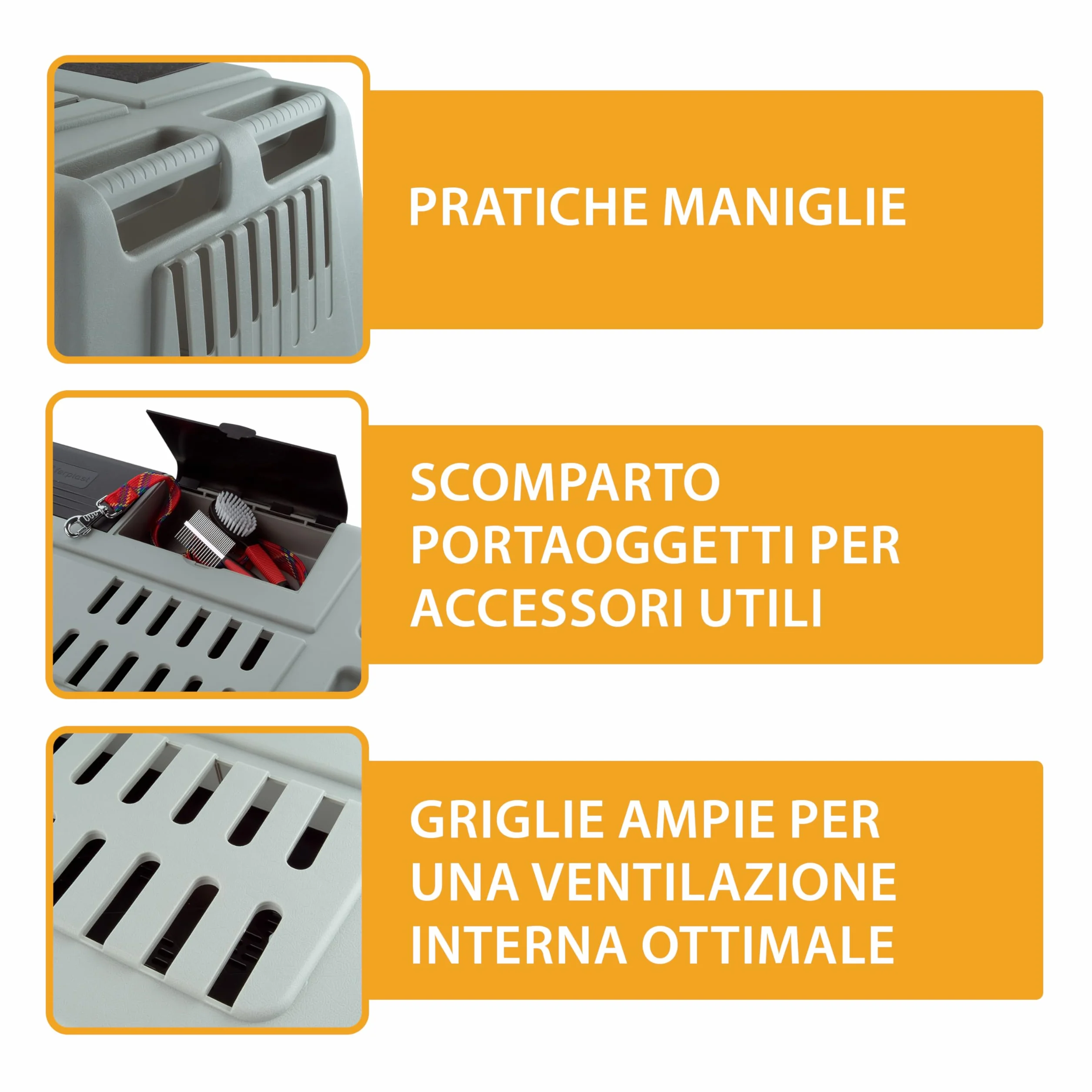 Ferplast ATLAS CAR 80 SCENIC Trasportino per Cani da Auto con Doppia Finestra, Tappeto Drenante, Portaoggetti, Maniglie, Doppia Apertura Scorrevole con Chiusura Sicura, Max 20 kg, 82 x 51 x h 61 cm