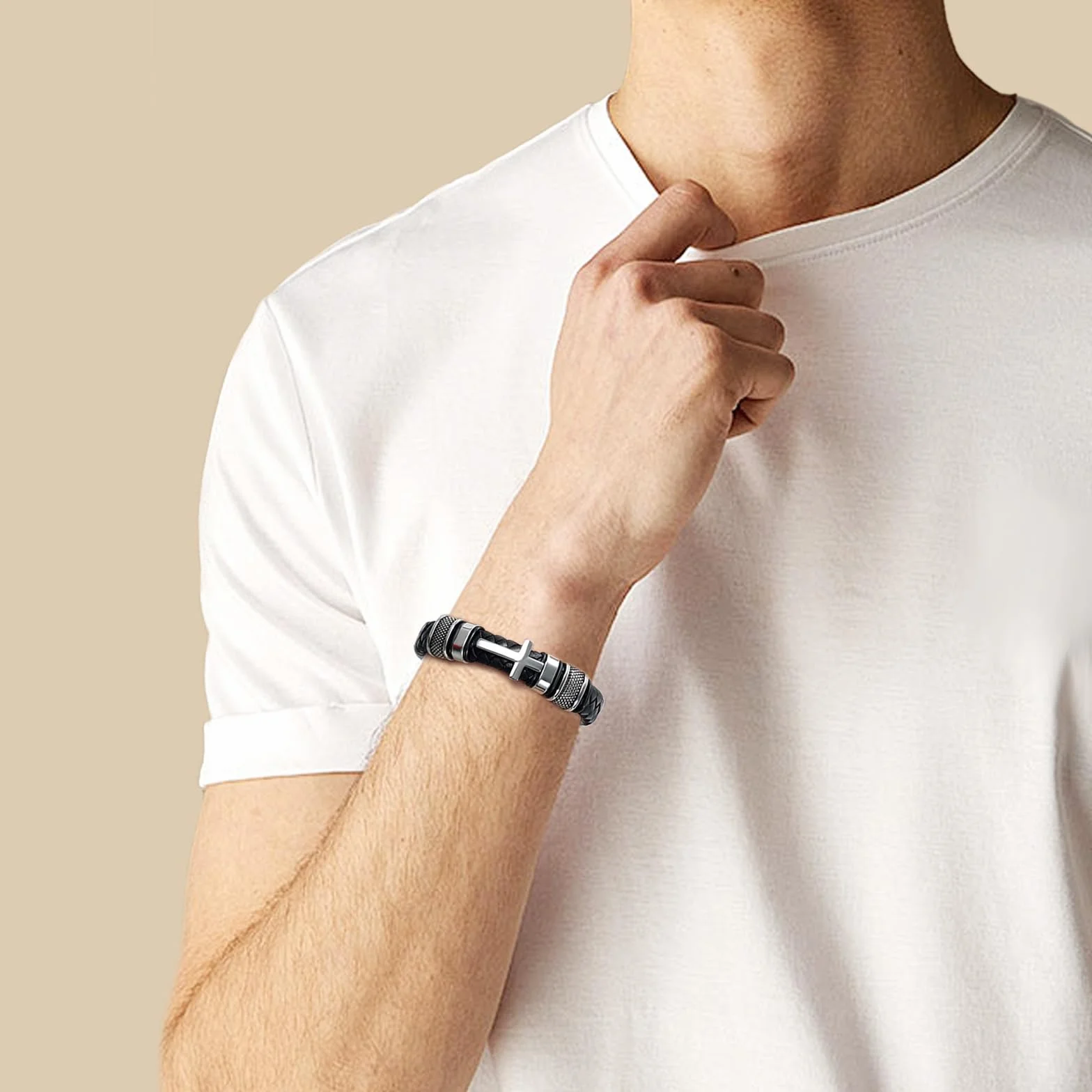 Bracciale a forma di croce in vera pelle con cenere commemorativa gioielli urna ricordo