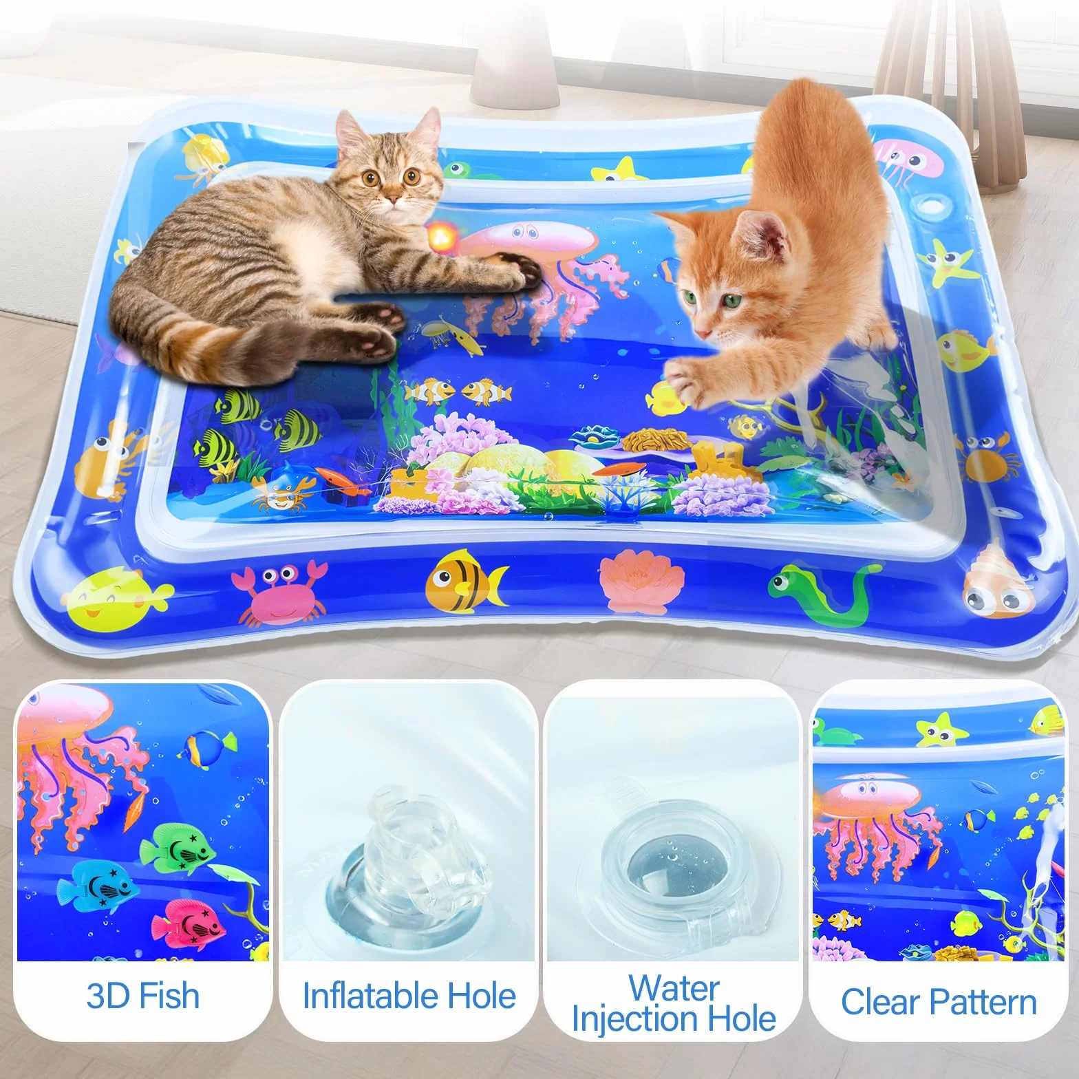 Tappeto Acqua Gatto, LED Tappeto Ad Acqua per Gatti, Tappetino Gonfiabile per Animali, Tappetino Sensoriale Ad Acquas per Gatti, Adatto per Uso Interno ed Esterno in Estate