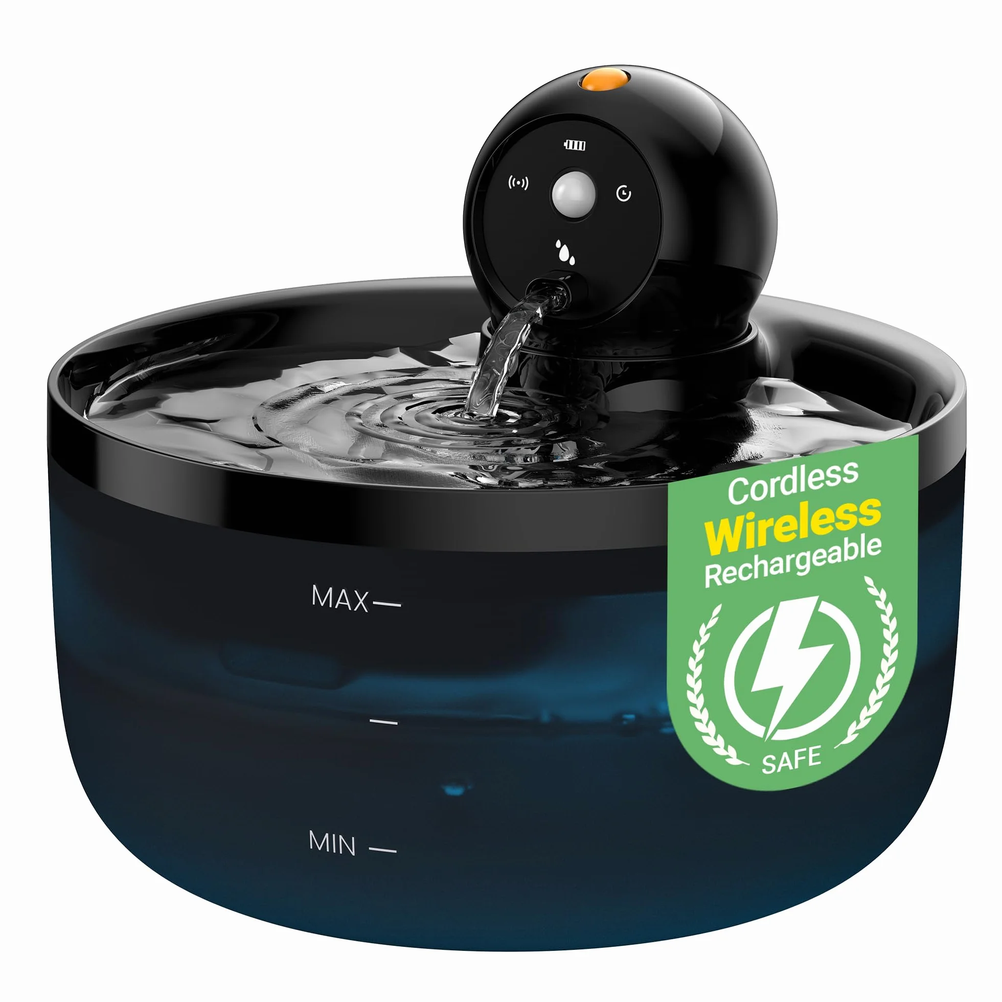 Fontanella per Gatti senza Fili: Fontana per Gatti a Batteria - 2.6L Fontanella Gatto con Sensore di Movimento - Dispenser Acqua Gattis Ricaricabile - Distributore Acqua Cani con Pila - Nero