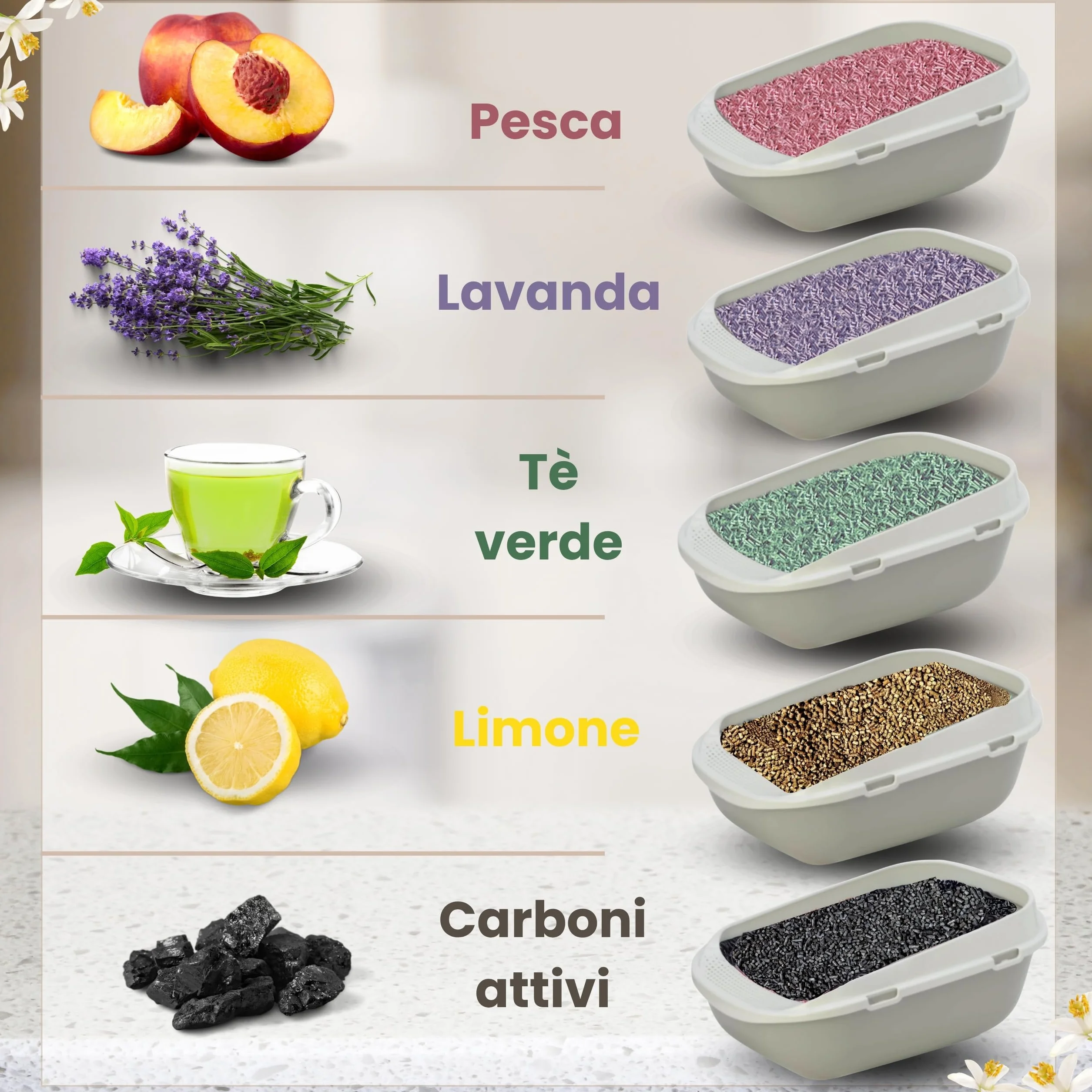 Lettiera Naturalissima per gatti 2 kg Lavanda, con Fibra di Pisello e Amido di Mais, Vegetale, Biodegradabile, Agglomerante 3.8L, Elimina odori