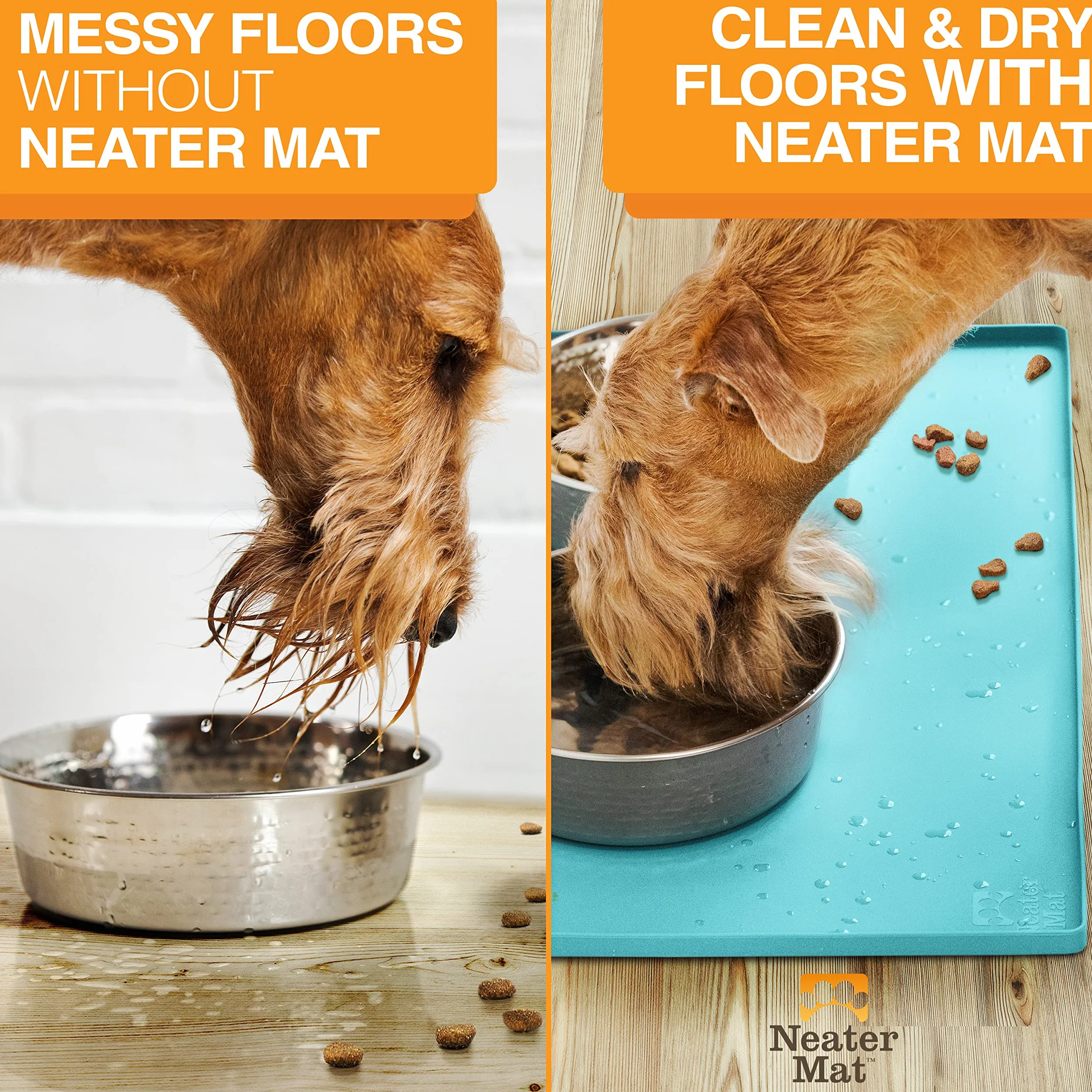 Neater Pet Brands Neater Mat - Tappetino impermeabile in silicone per animali domestici, protegge i pavimenti da cibo e acqua (Acqua Marina, 40,6 x 25,5 cm Silicone)