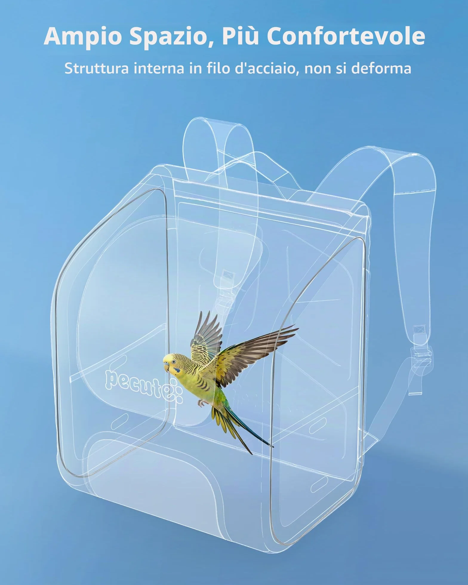 Pecute Gabbia Zaino per Pappagalli - Zaino Trasportino per Uccelli Portatile e Pieghevole con Finestra, Ciotole e Trespolo Amovibili, Sicuro e Traspirante per Veterinario e Uscite, Verde Oliva