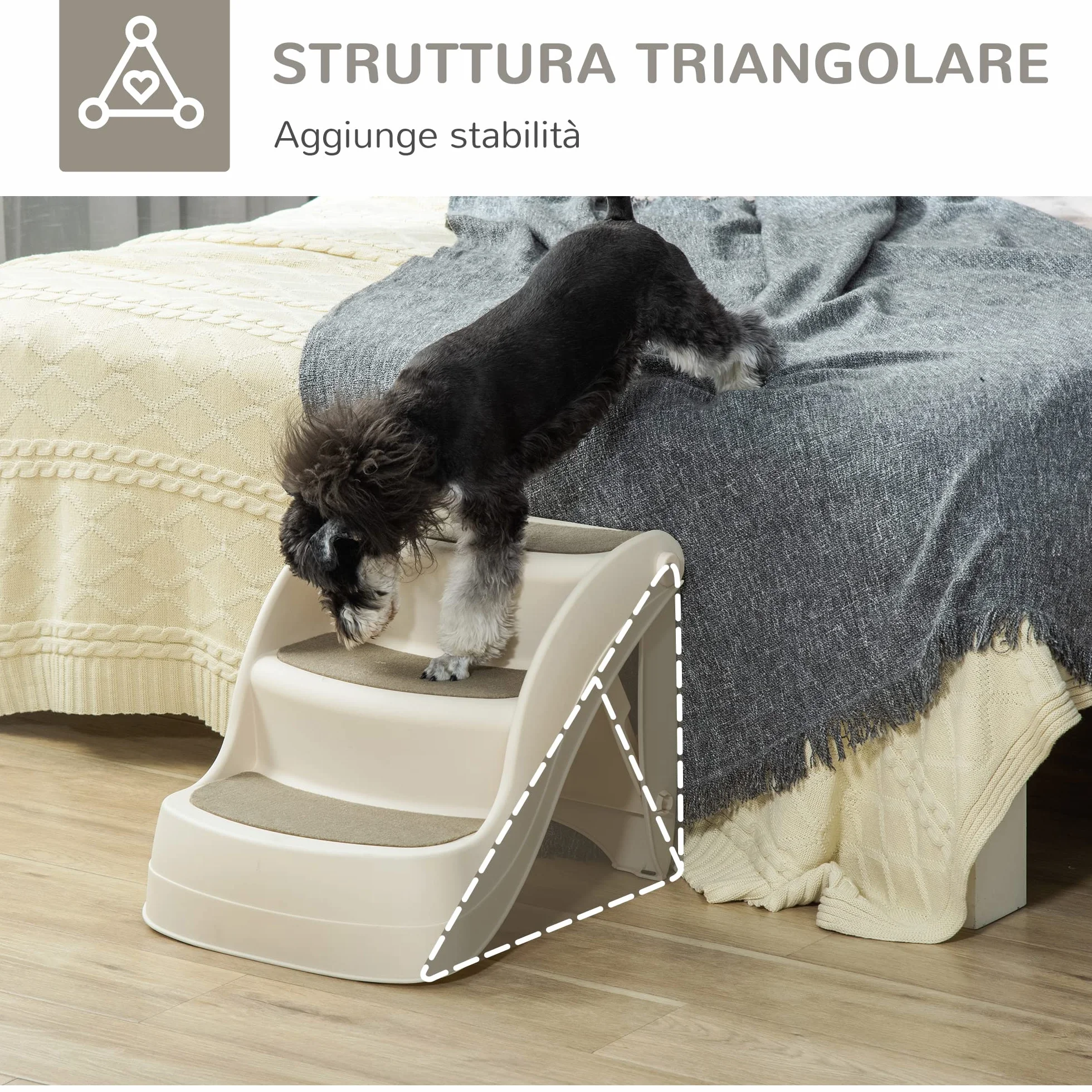 PawHut Scaletta per Cani Pieghevole 3 Gradini Antiscivolo 49x38x38 cm Beige