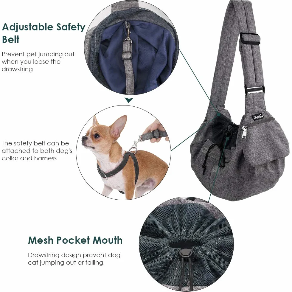 Nasjac Marsupio per Animali Domestici, Borsa da Trasporto a Mano Papoose per Cani con Tracolla Imbottita Regolabile supportata dal Fondo (Panno cationico Grigio)