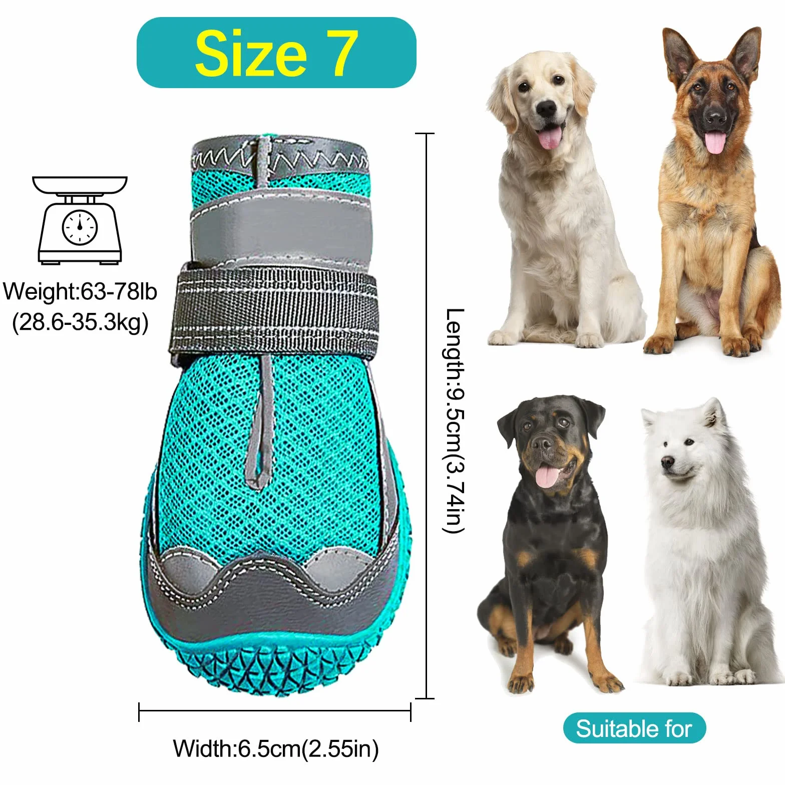 Stivali per Cani 4pcs Scarpe Traspirante Antiscivolo con Cinghie Regolabili Riflettenti Piccola Media
