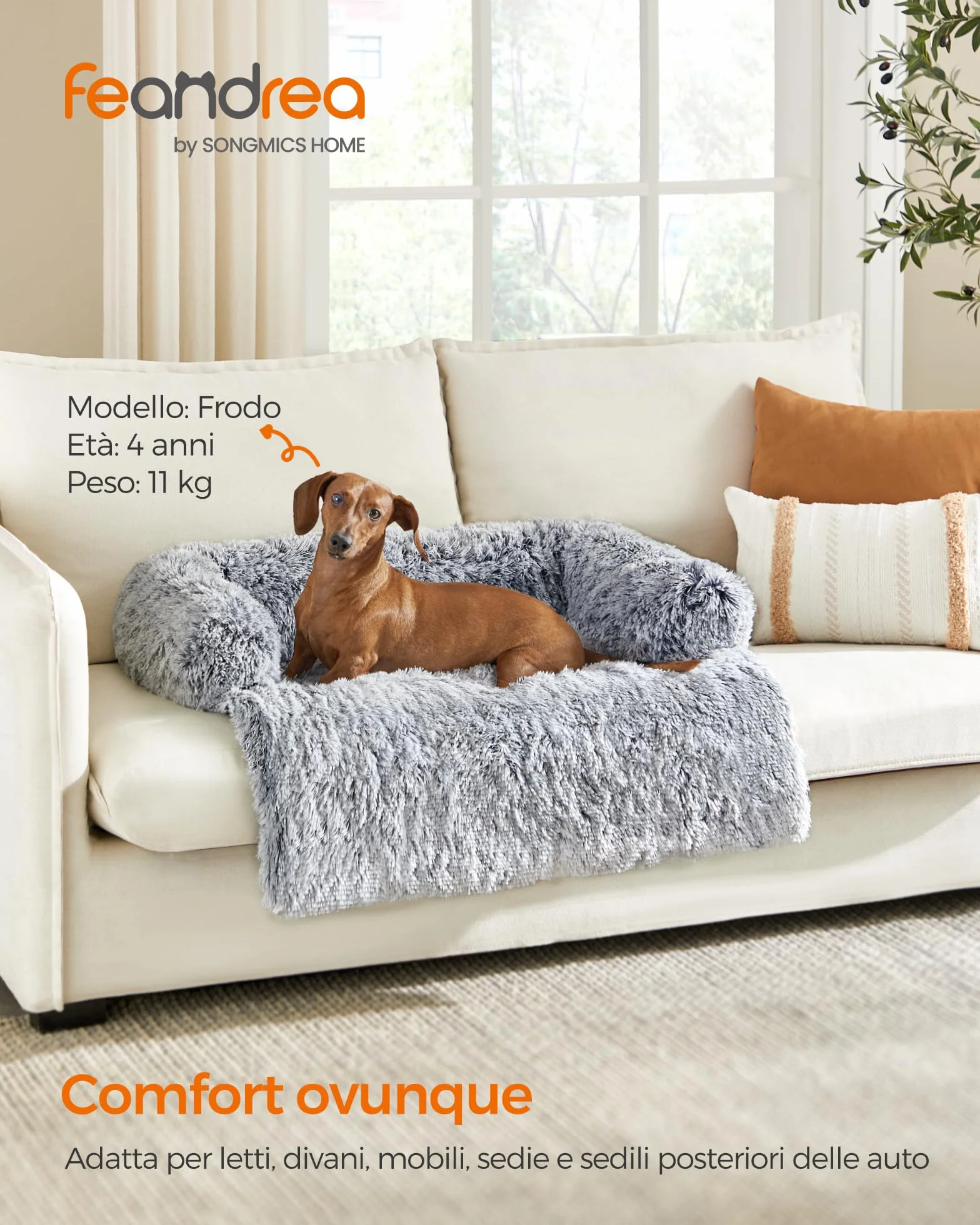 Feandrea FluffyHug Cuccia Divano per Cani di Peluche, Tappeto Copridivano per Animali, Taglia L, per Cani di Media Taglia, 95 x 85 x 16 cm, Grigio Ombré PGW222G01