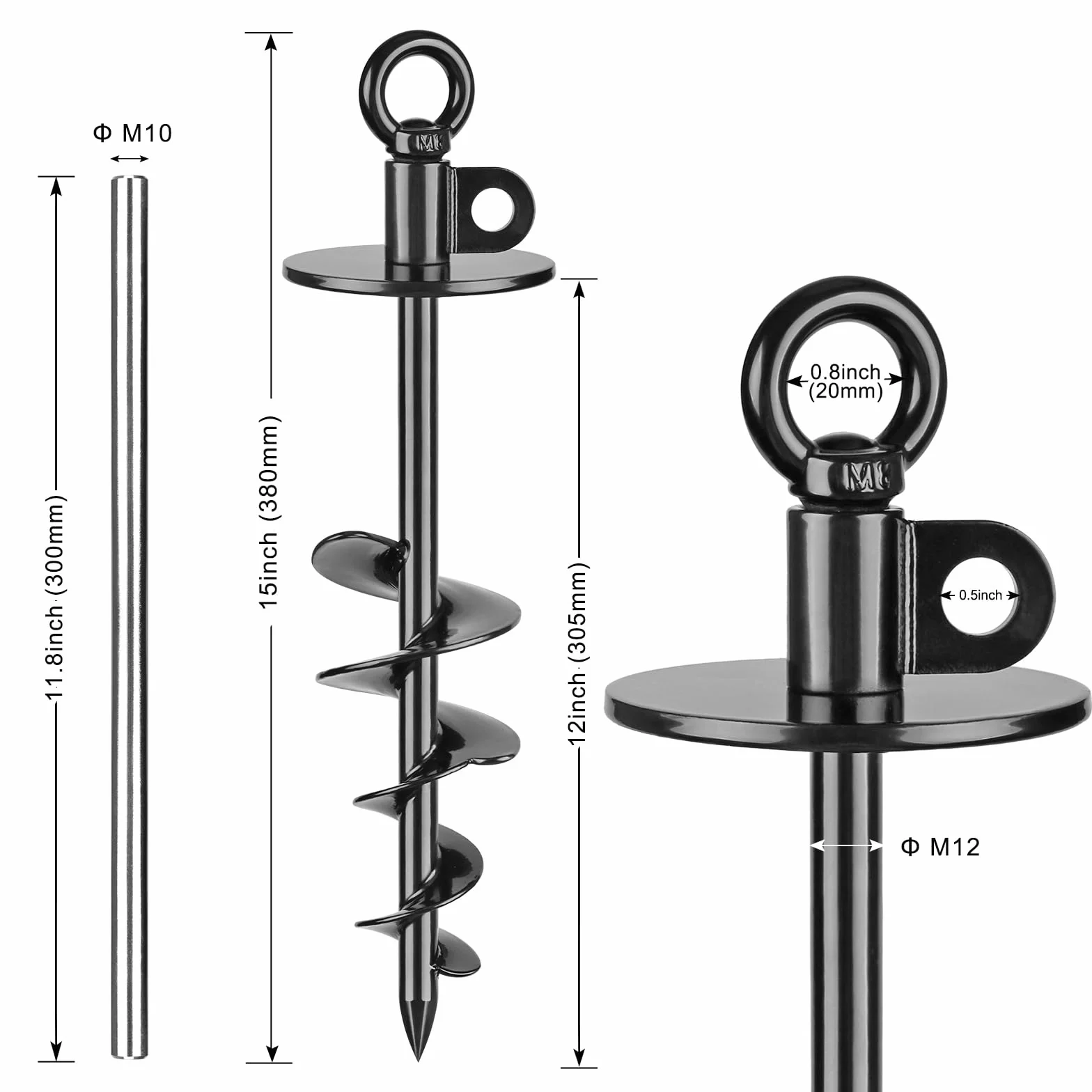 Palo per cani 38 cm, resistente fino a 99,8 kg, nessun groviglio, facile da installare, ideale per cortile, campeggio e spiaggia, confezione da 1 (nero)