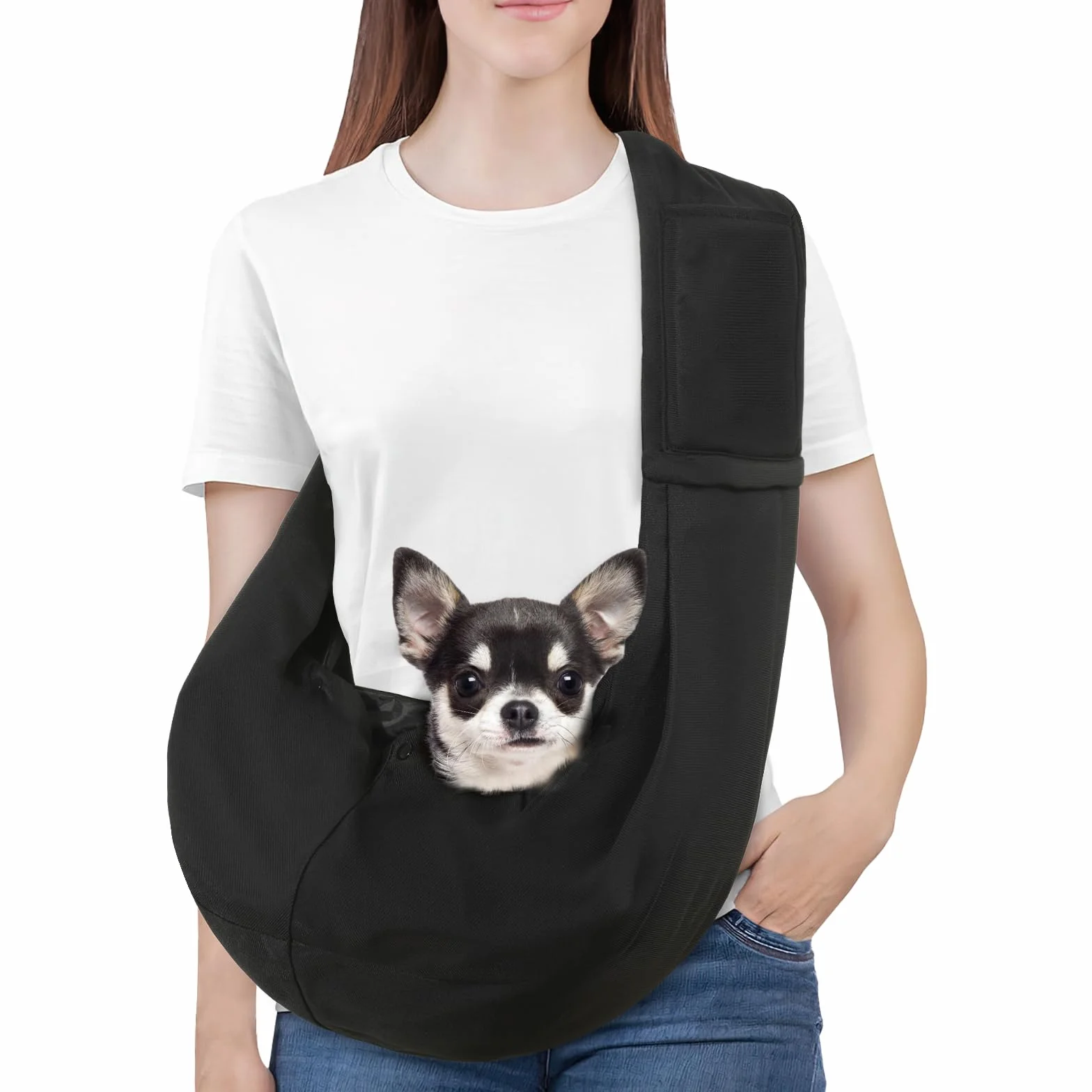 Pawaboo Trasportino per Cani di Piccola Taglia, Trasportino Reversibile a Mani Libere per Cani di Piccola Taglia e Gatti, Imbragatura per Cuccioli con Imbragatura di Sicurezza, Nero